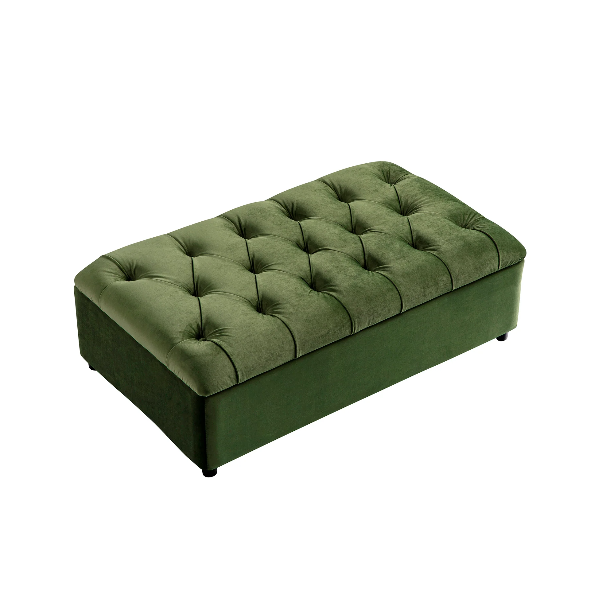 Portland Small Double Buttoned Fold-Out Bed in Ottoman, Moss Green Velvet - Image 15