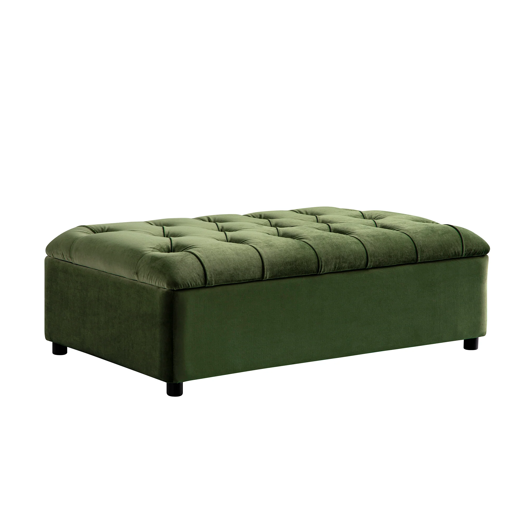 Portland Small Double Buttoned Fold-Out Bed in Ottoman, Moss Green Velvet - Image 8