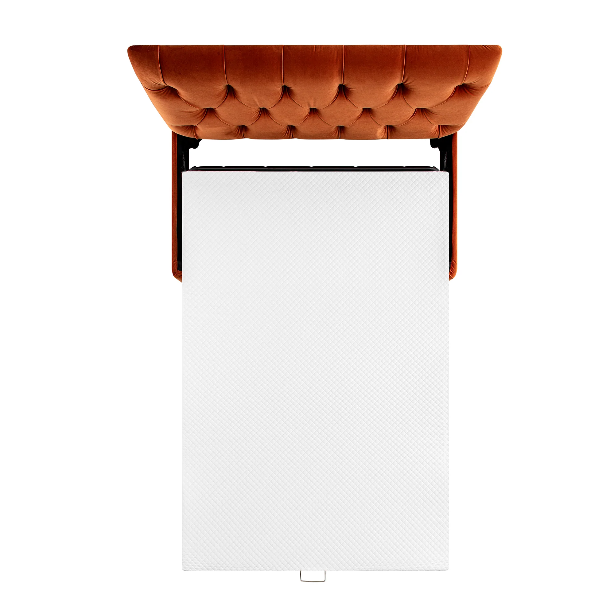 Portland Small Double Buttoned Fold-Out Bed in Ottoman, Rust Velvet - Image 15