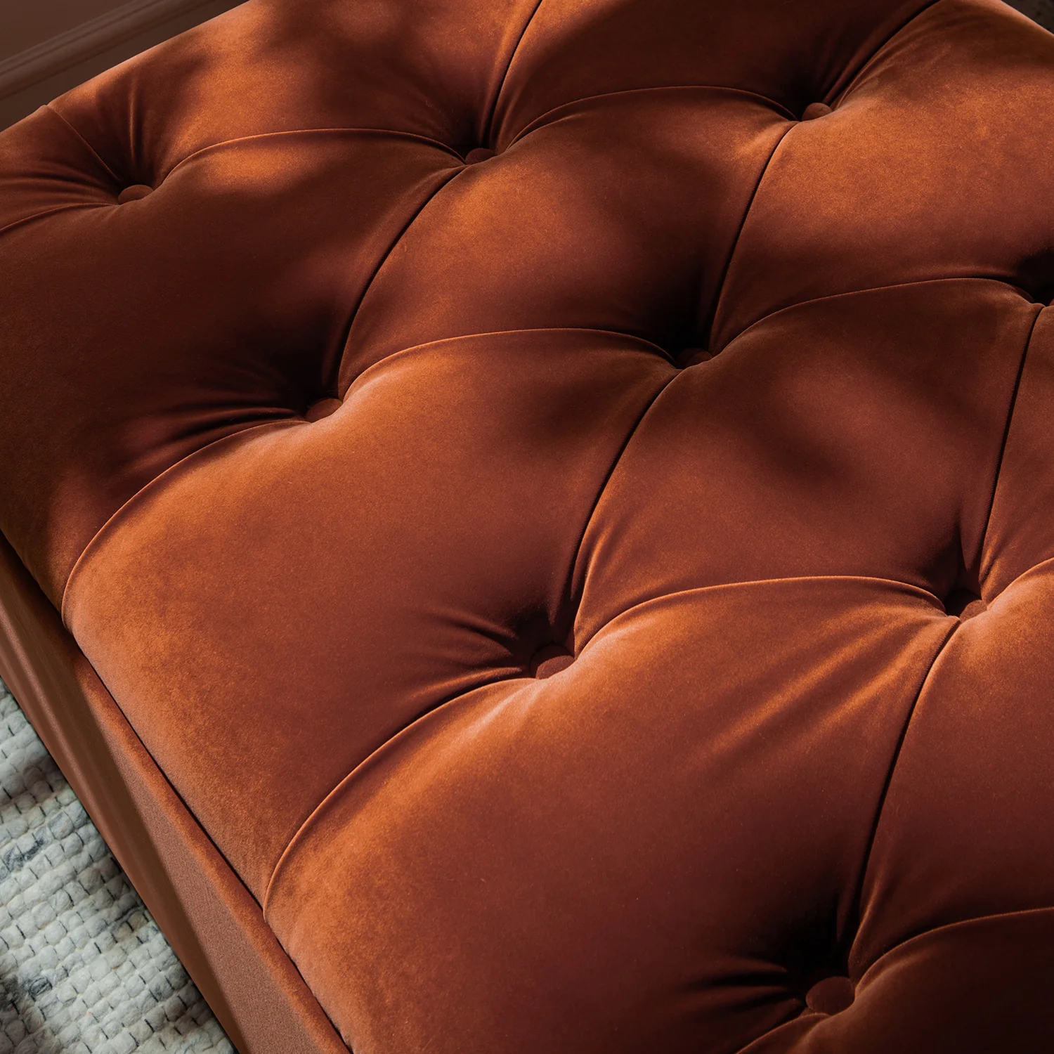 Portland Small Double Buttoned Fold-Out Bed in Ottoman, Rust Velvet - Image 9