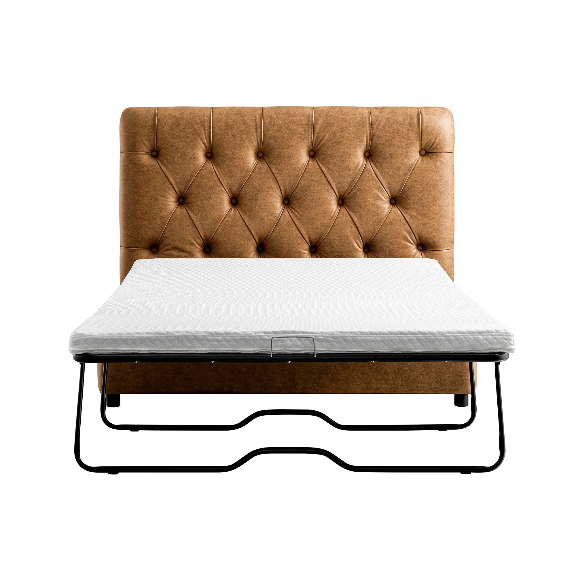 Portland Small Double Buttoned Fold-Out Bed in Ottoman, Tan Faux Suede - Image 15