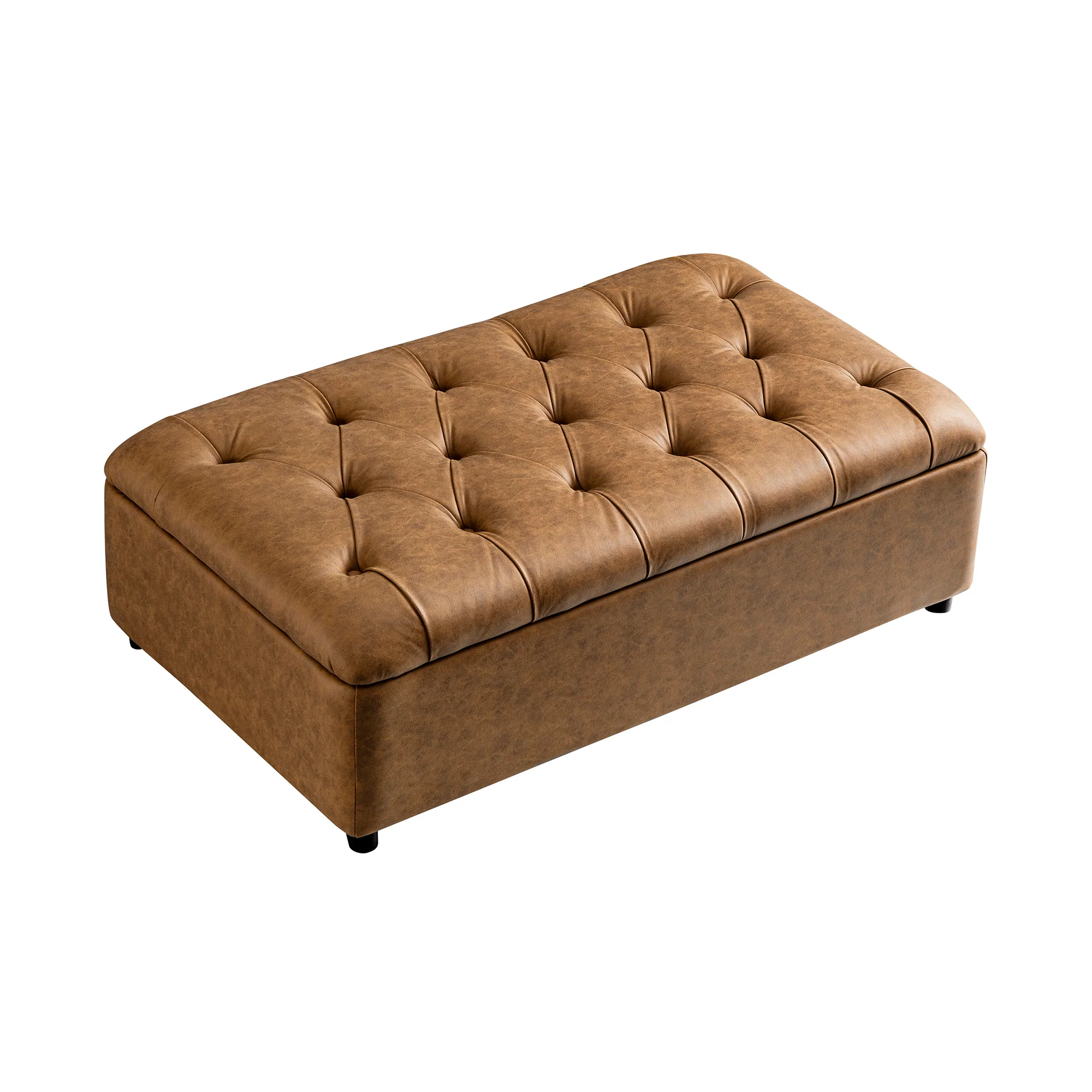 Portland Small Double Buttoned Fold-Out Bed in Ottoman, Tan Faux Suede - Image 18