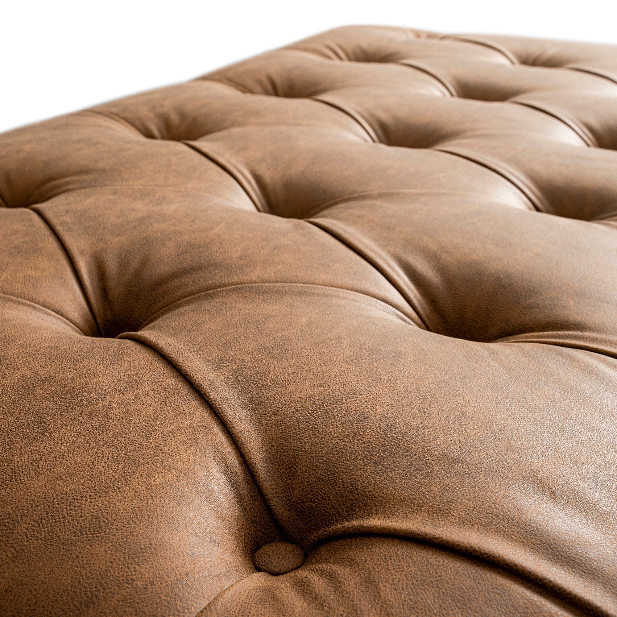 Portland Small Double Buttoned Fold-Out Bed in Ottoman, Tan Faux Suede - Image 19