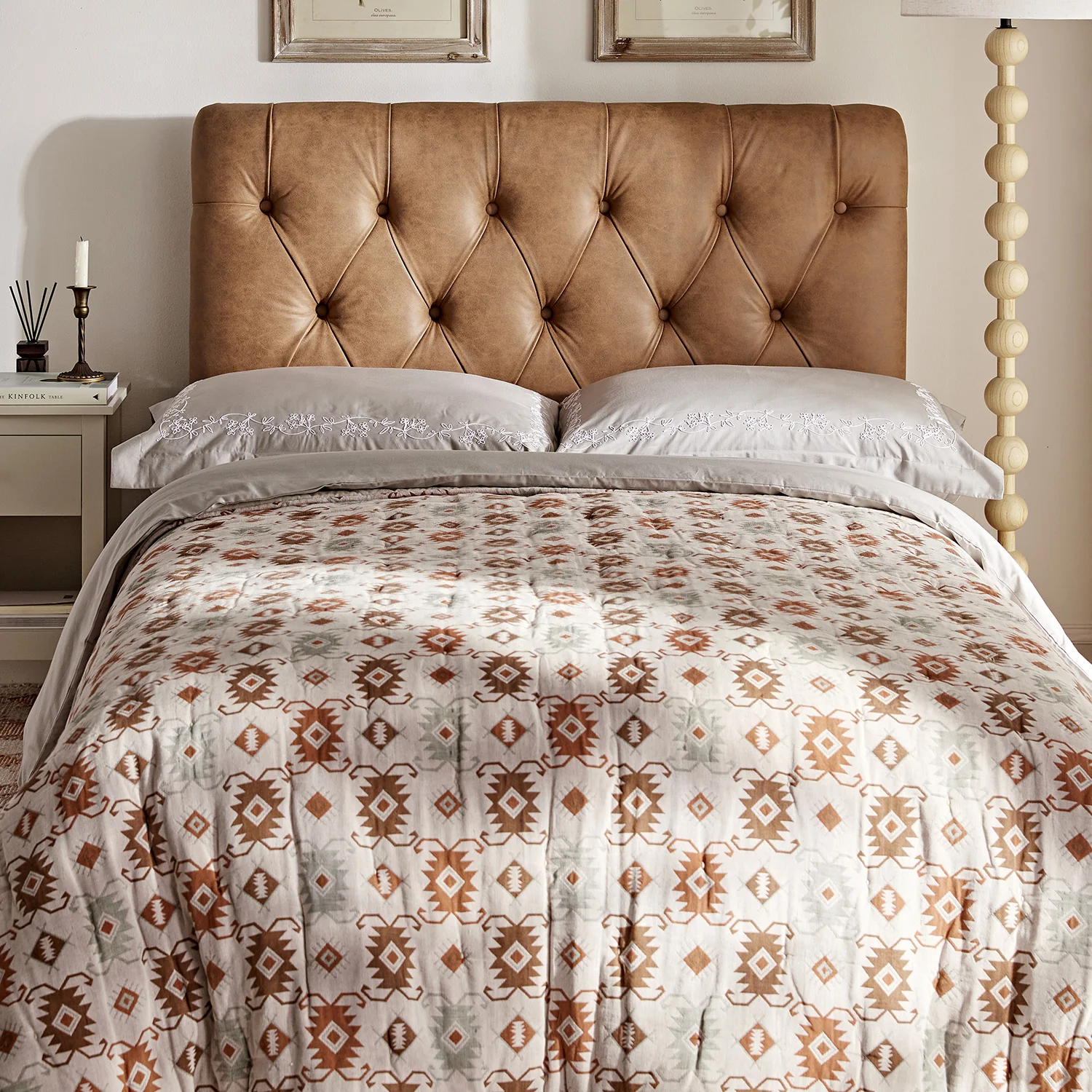 Portland Small Double Buttoned Fold-Out Bed in Ottoman, Tan Faux Suede - Image 4