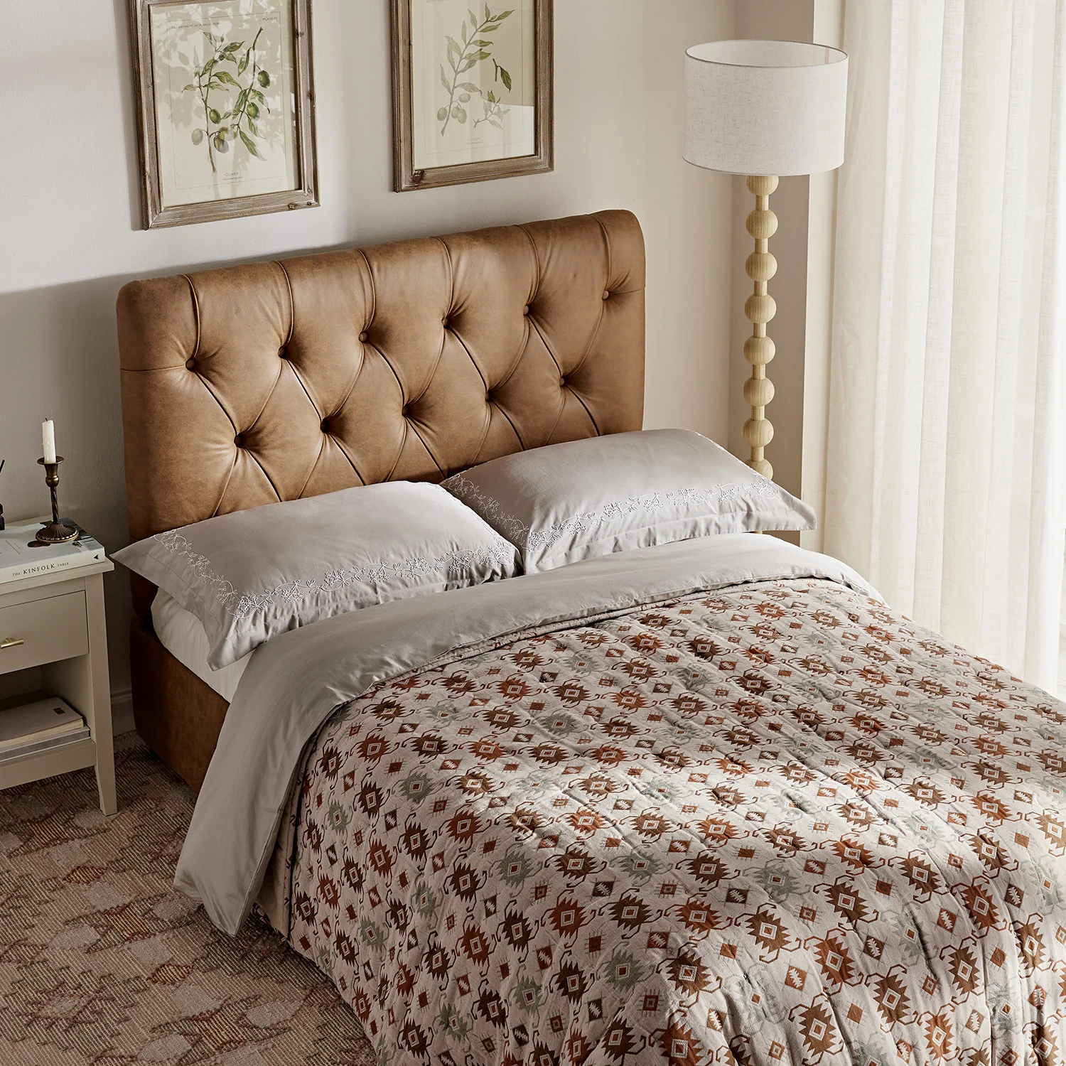 Portland Small Double Buttoned Fold-Out Bed in Ottoman, Tan Faux Suede - Image 7