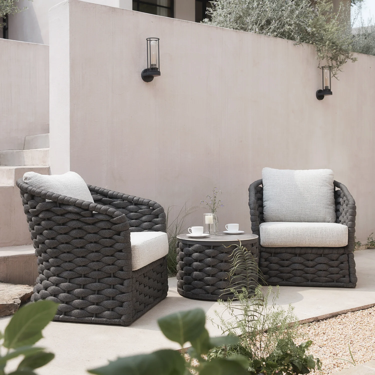 Positano Wide Rope Bistro Set, Grey - Image 2