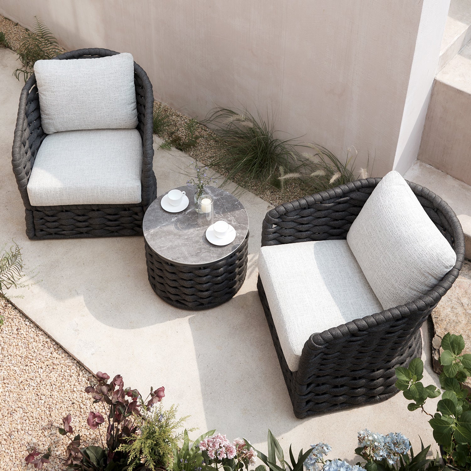 Positano Wide Rope Bistro Set, Grey - Image 3