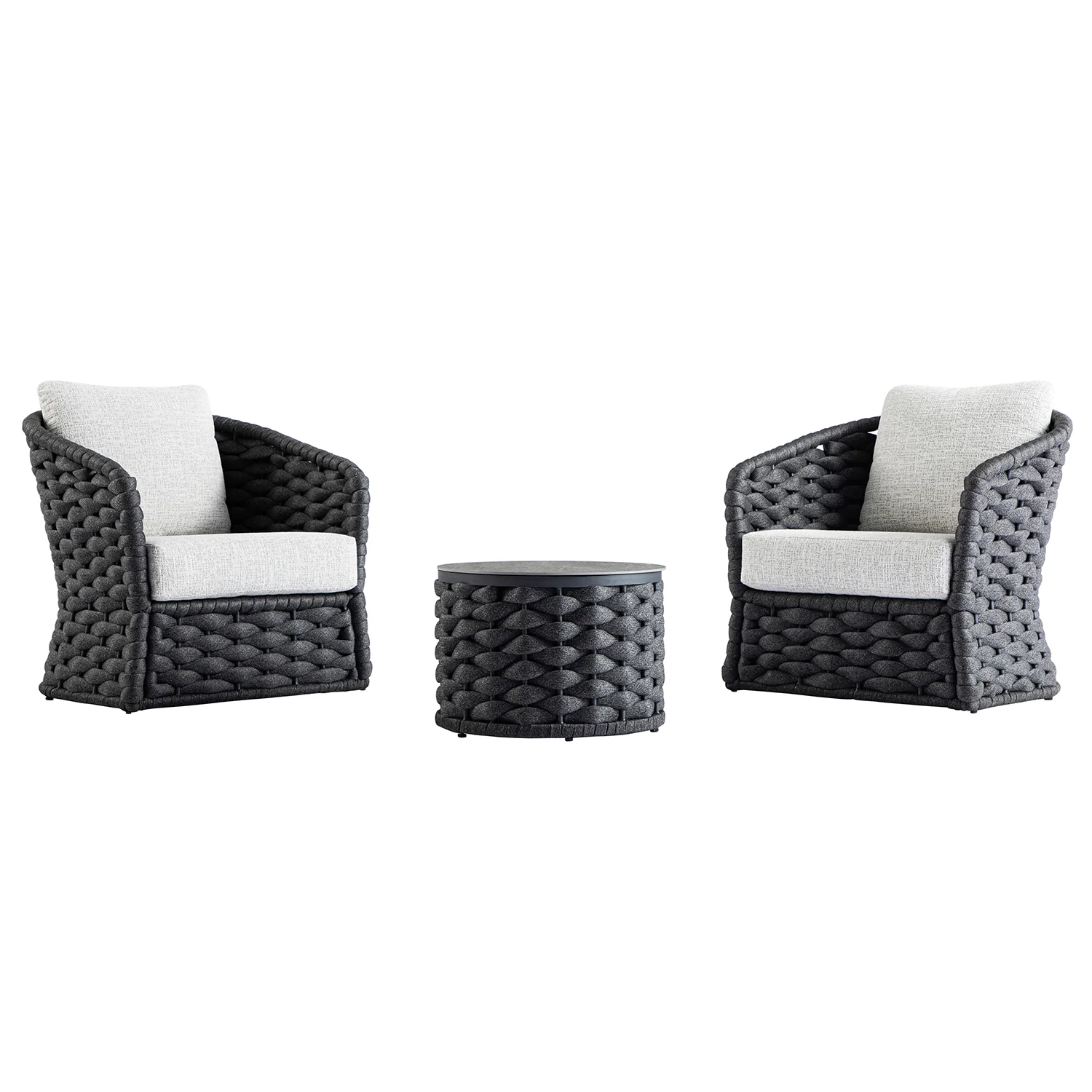 Positano Wide Rope Bistro Set, Grey - Image 9