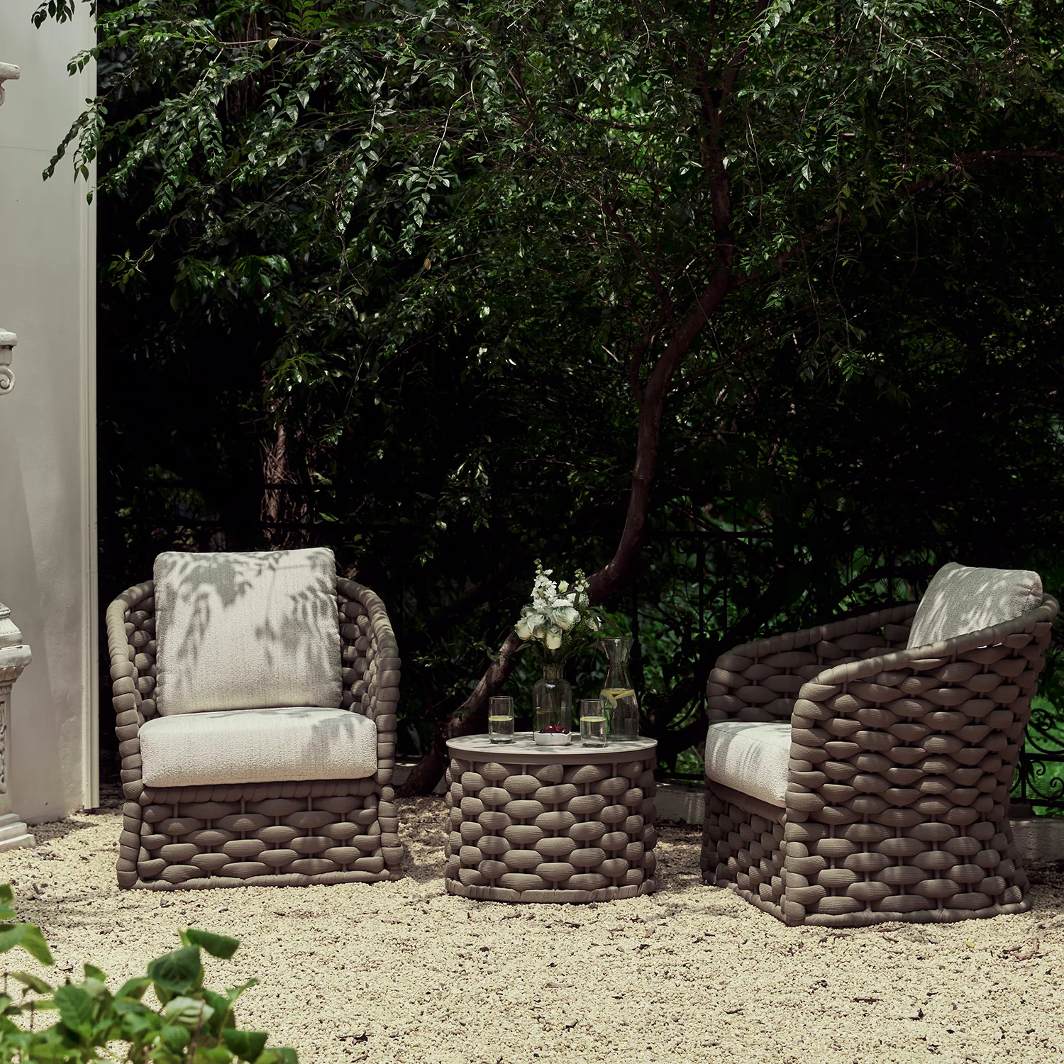 Positano Wide Rope Bistro Set, Taupe - Image 2