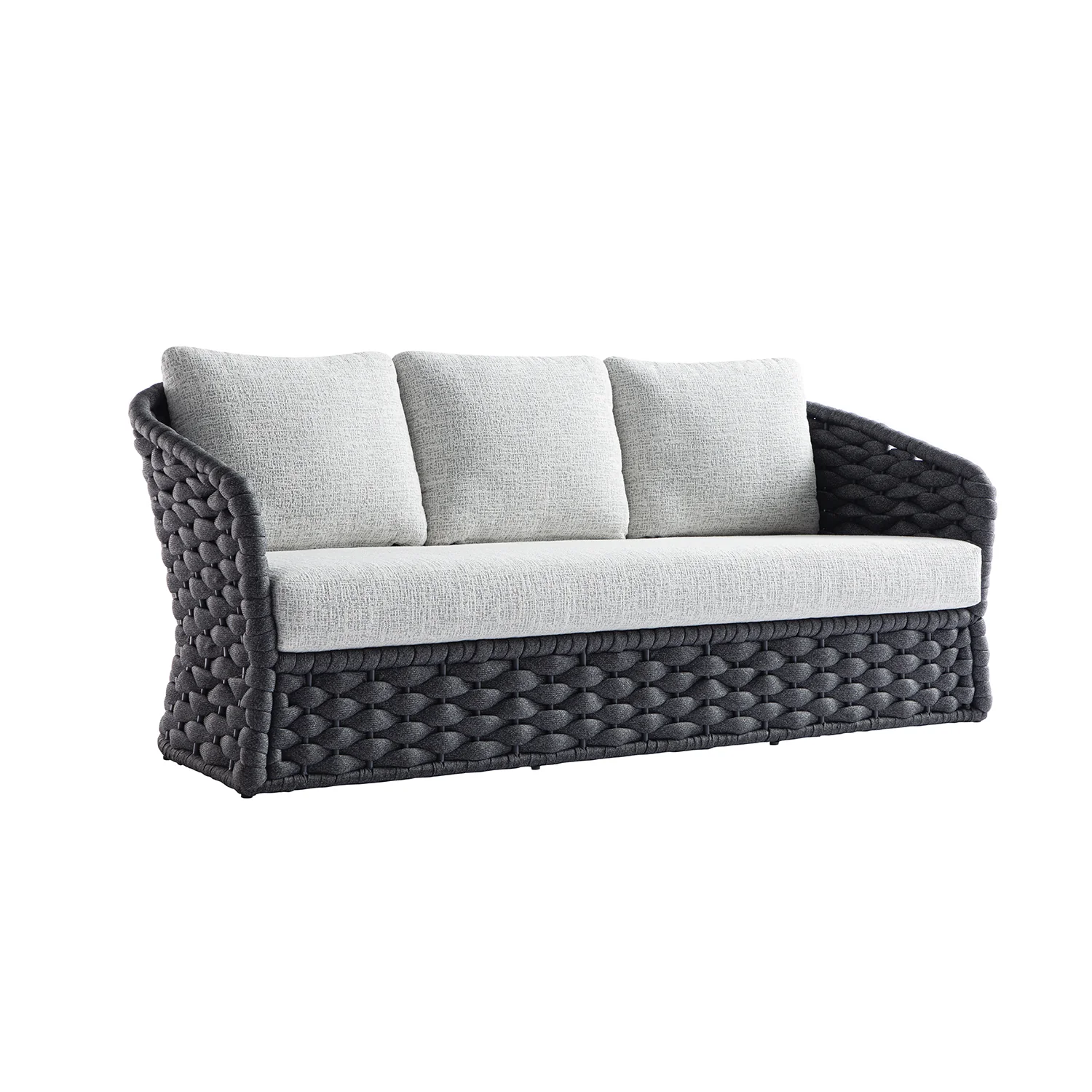 Positano Wide Rope Sofa Set with Nesting Coffee Tables, Grey - Image 8