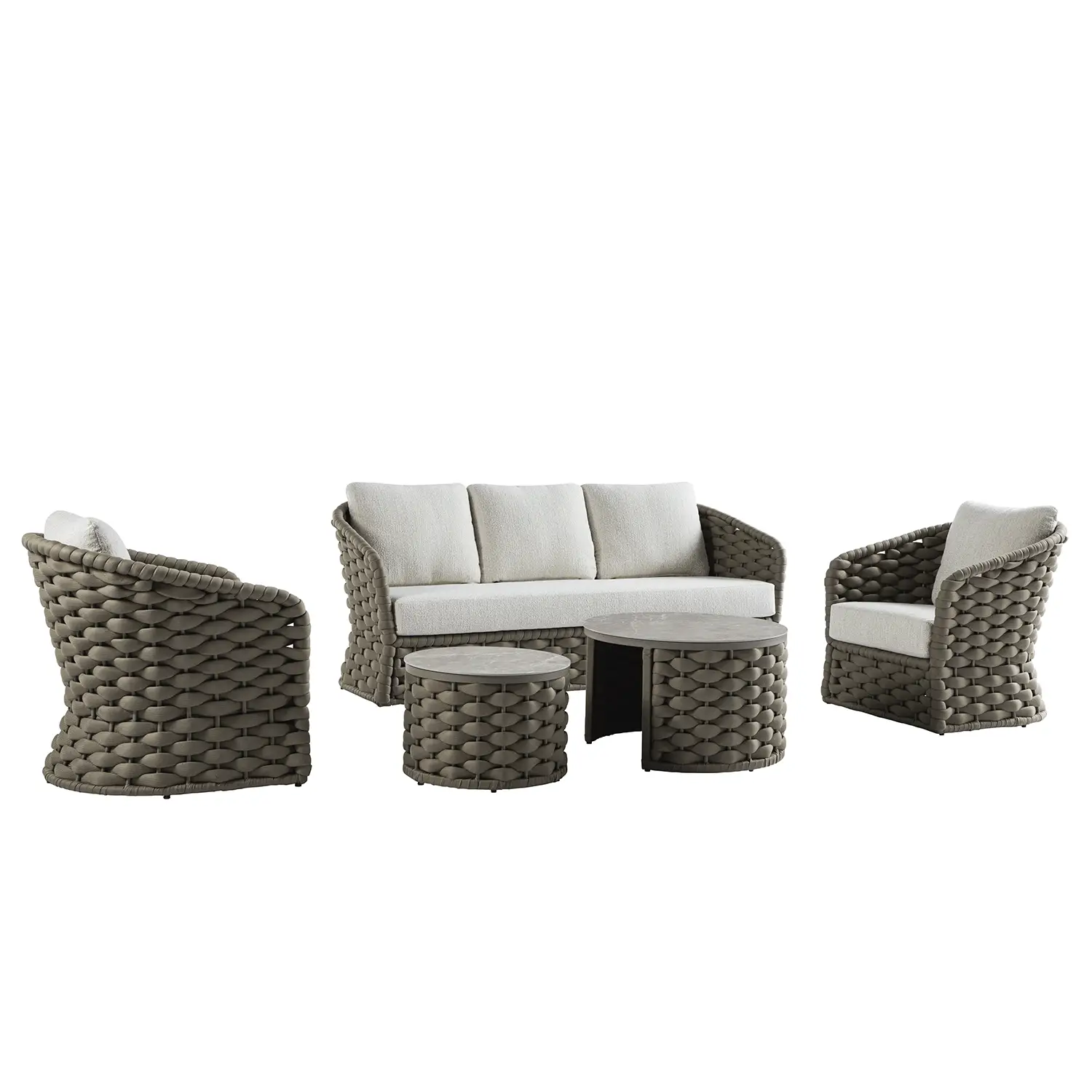 Positano Wide Rope Sofa Set with Nesting Coffee Tables, Taupe - Image 11