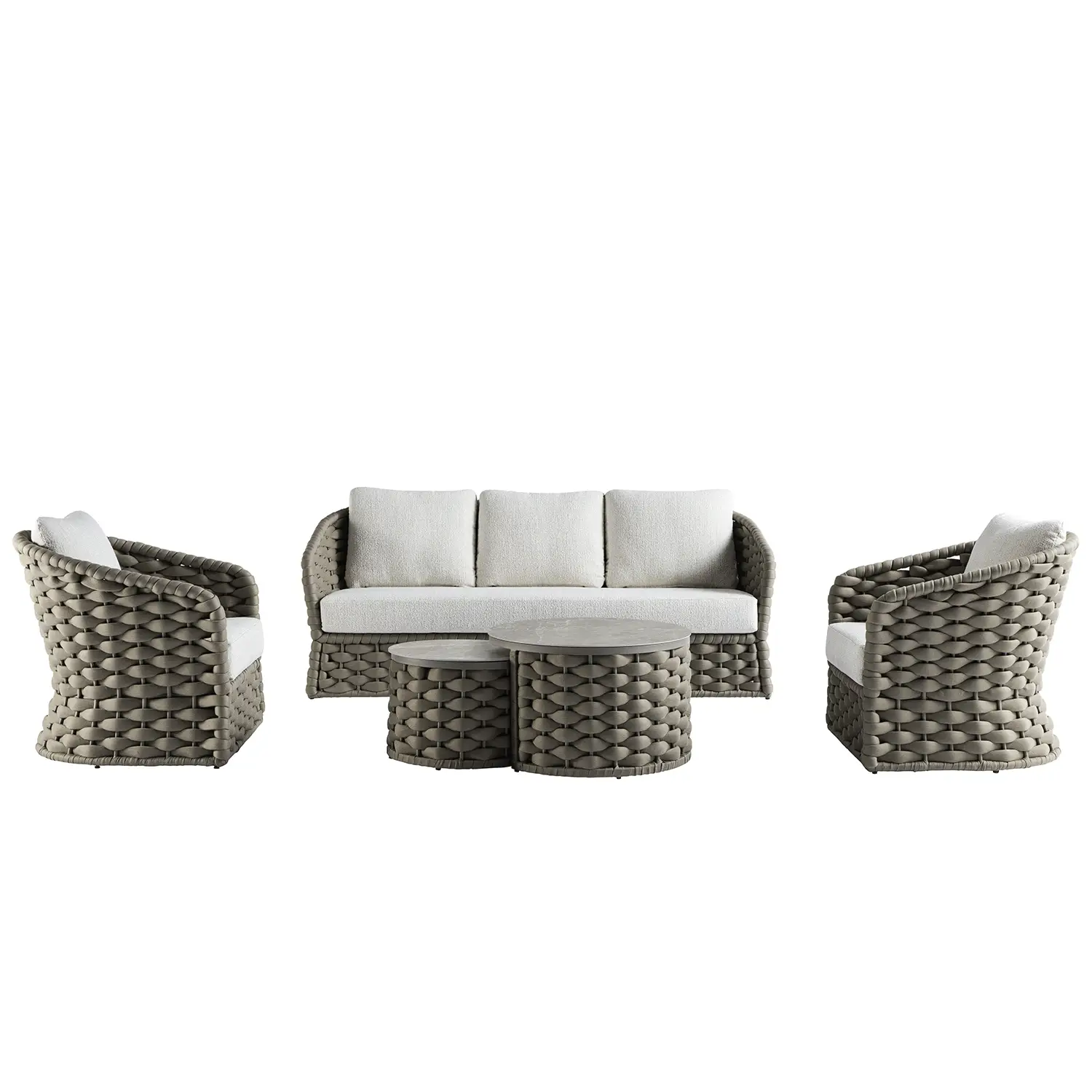 Positano Wide Rope Sofa Set with Nesting Coffee Tables, Taupe - Image 12