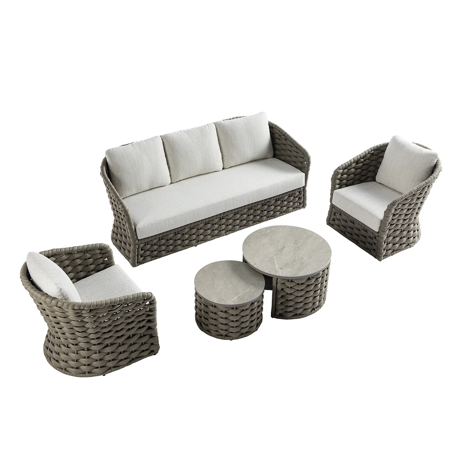 Positano Wide Rope Sofa Set with Nesting Coffee Tables, Taupe - Image 15