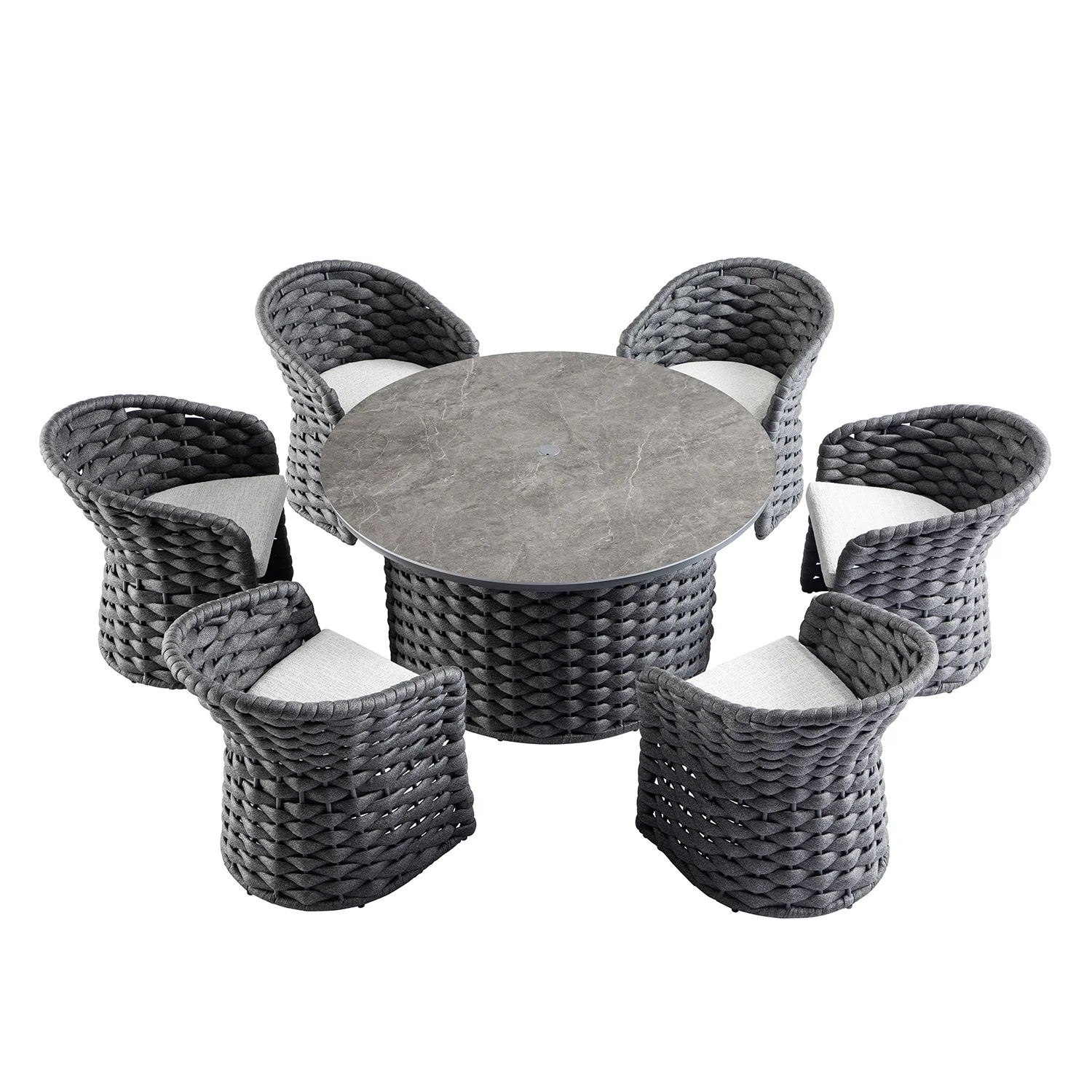 Positano Wide Rope 6-Seater Round Dining Set, Grey - Image 10