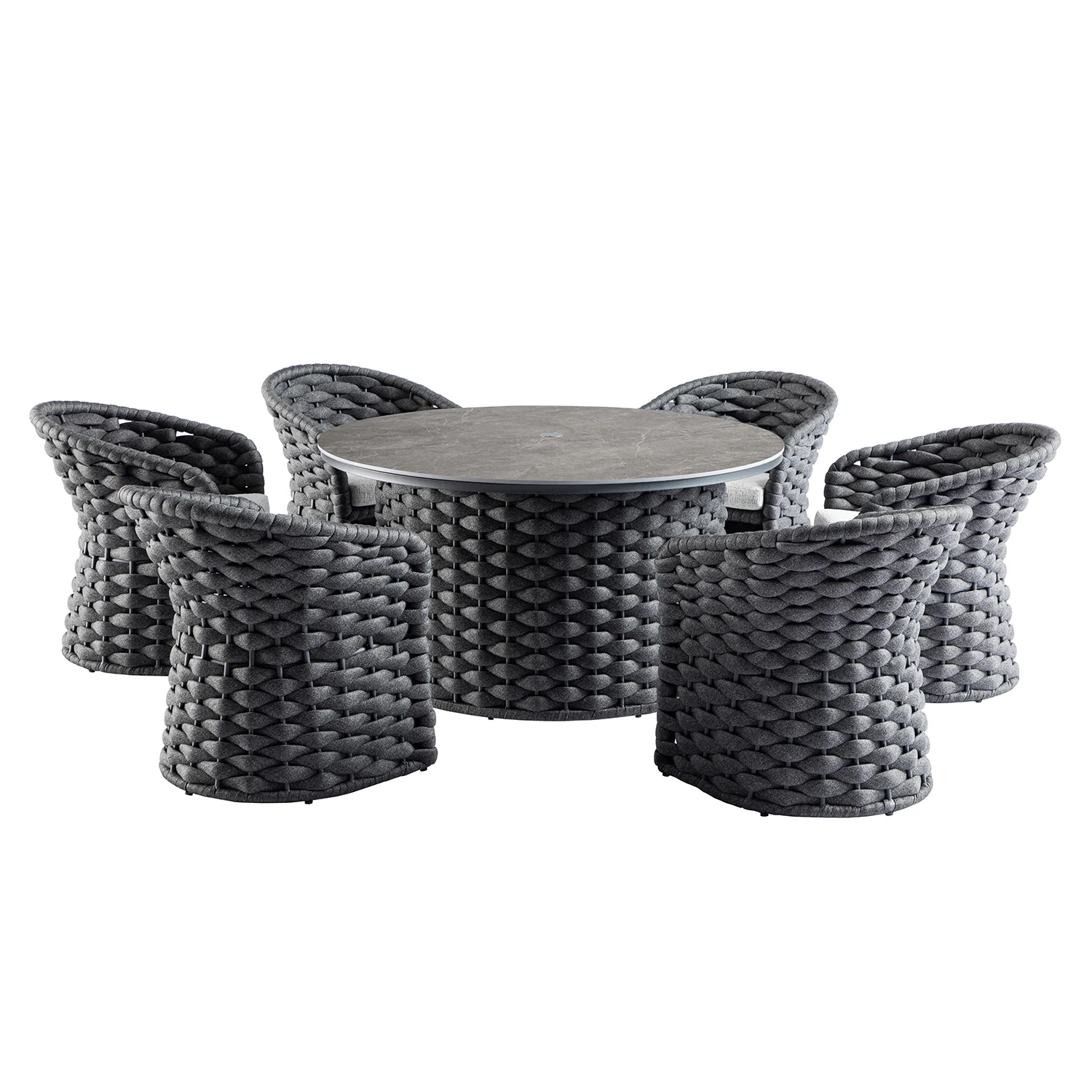 Positano Wide Rope 6-Seater Round Dining Set, Grey - Image 11