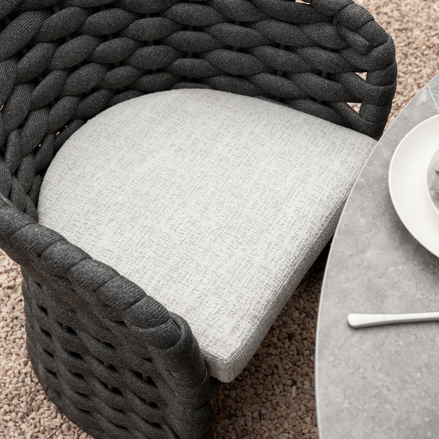 Positano Wide Rope 6-Seater Round Dining Set, Grey - Image 5