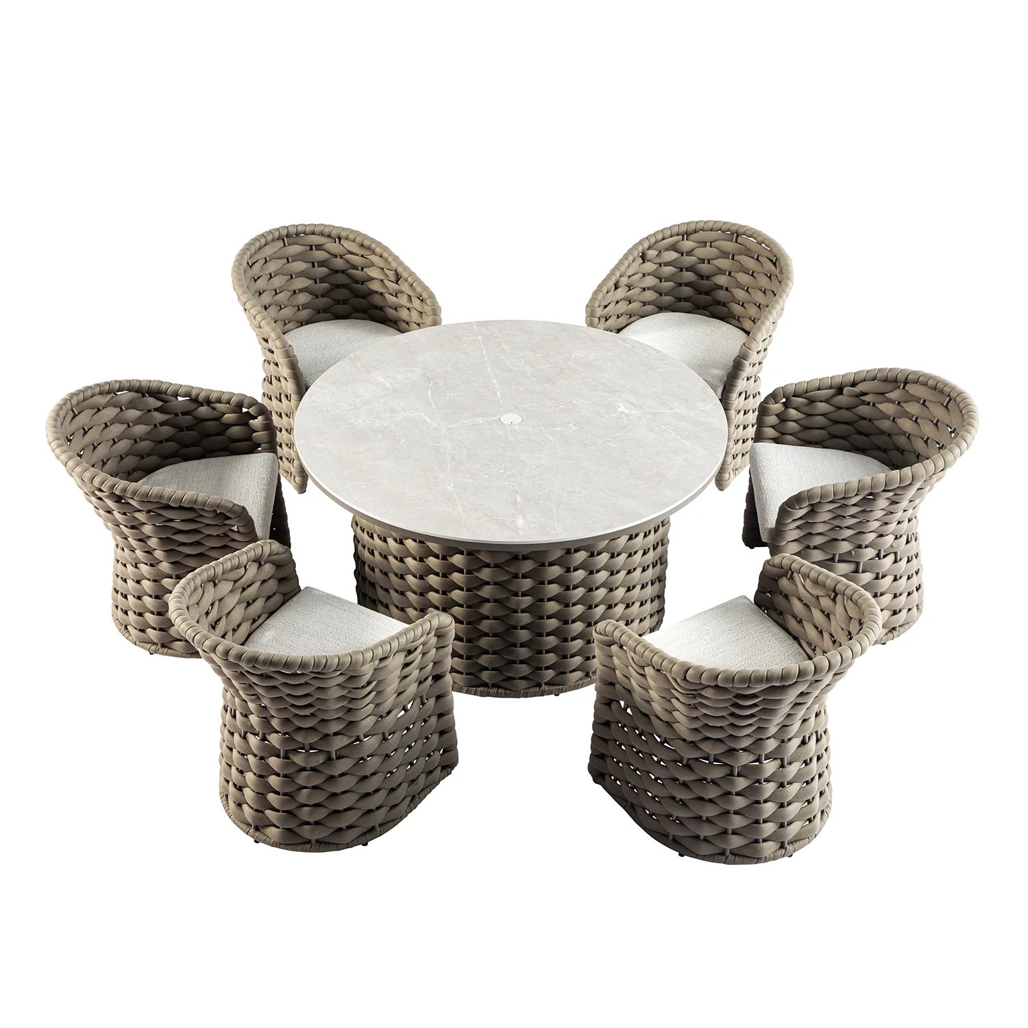 Positano Wide Rope 6-Seater Round Dining Set, Taupe - Image 10