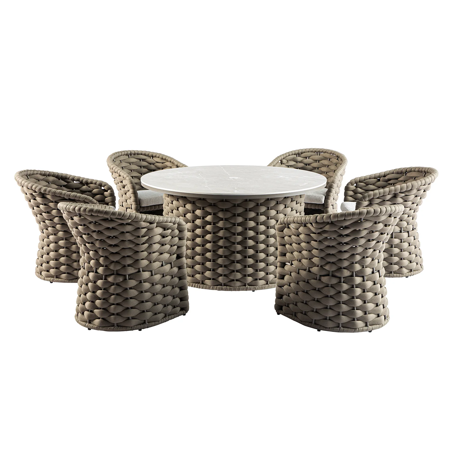 Positano Wide Rope 6-Seater Round Dining Set, Taupe - Image 11