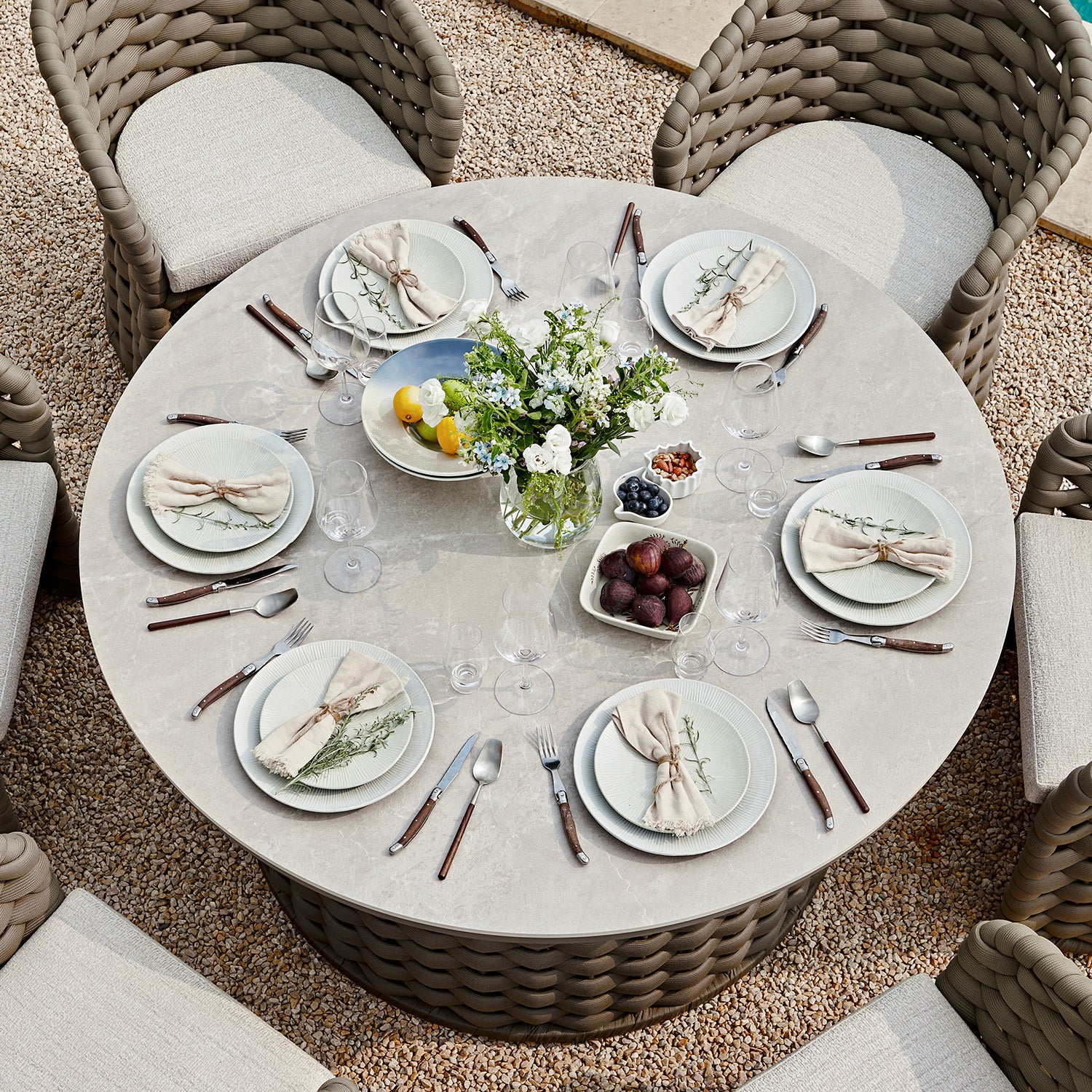 Positano Wide Rope 6-Seater Round Dining Set, Taupe - Image 4