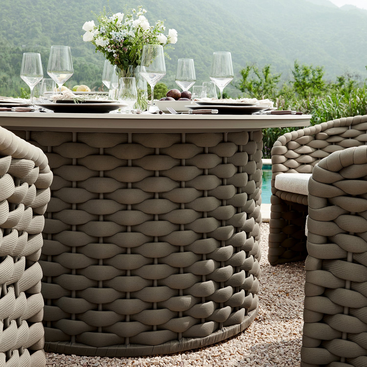 Positano Wide Rope 6-Seater Round Dining Set, Taupe - Image 6