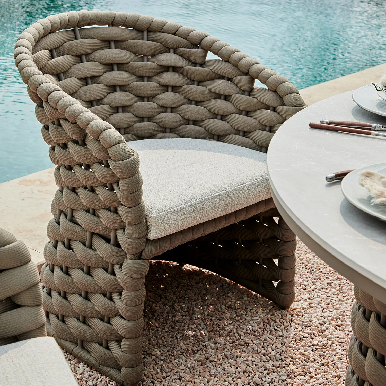 Positano Wide Rope 6-Seater Round Dining Set, Taupe - Image 7