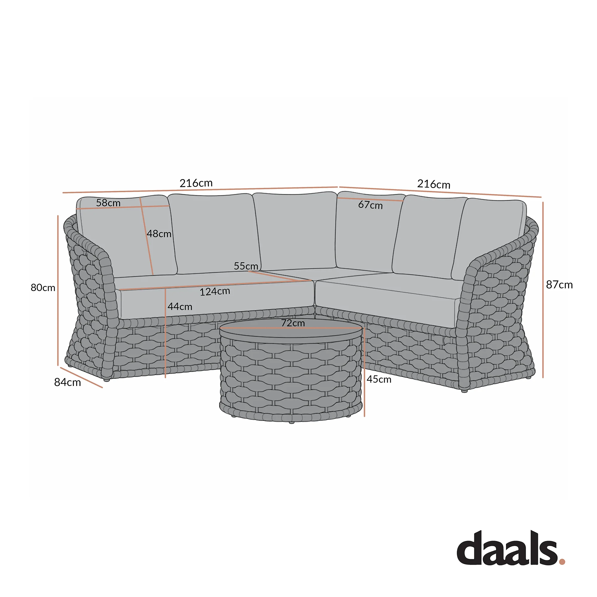 Positano Wide Rope Corner Sofa Set, Grey - Image 3