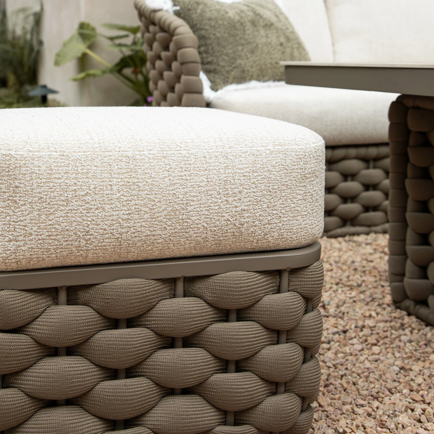 Positano Wide Rope Large Corner Casual Dining Set | Firepit Table, Taupe - Image 12