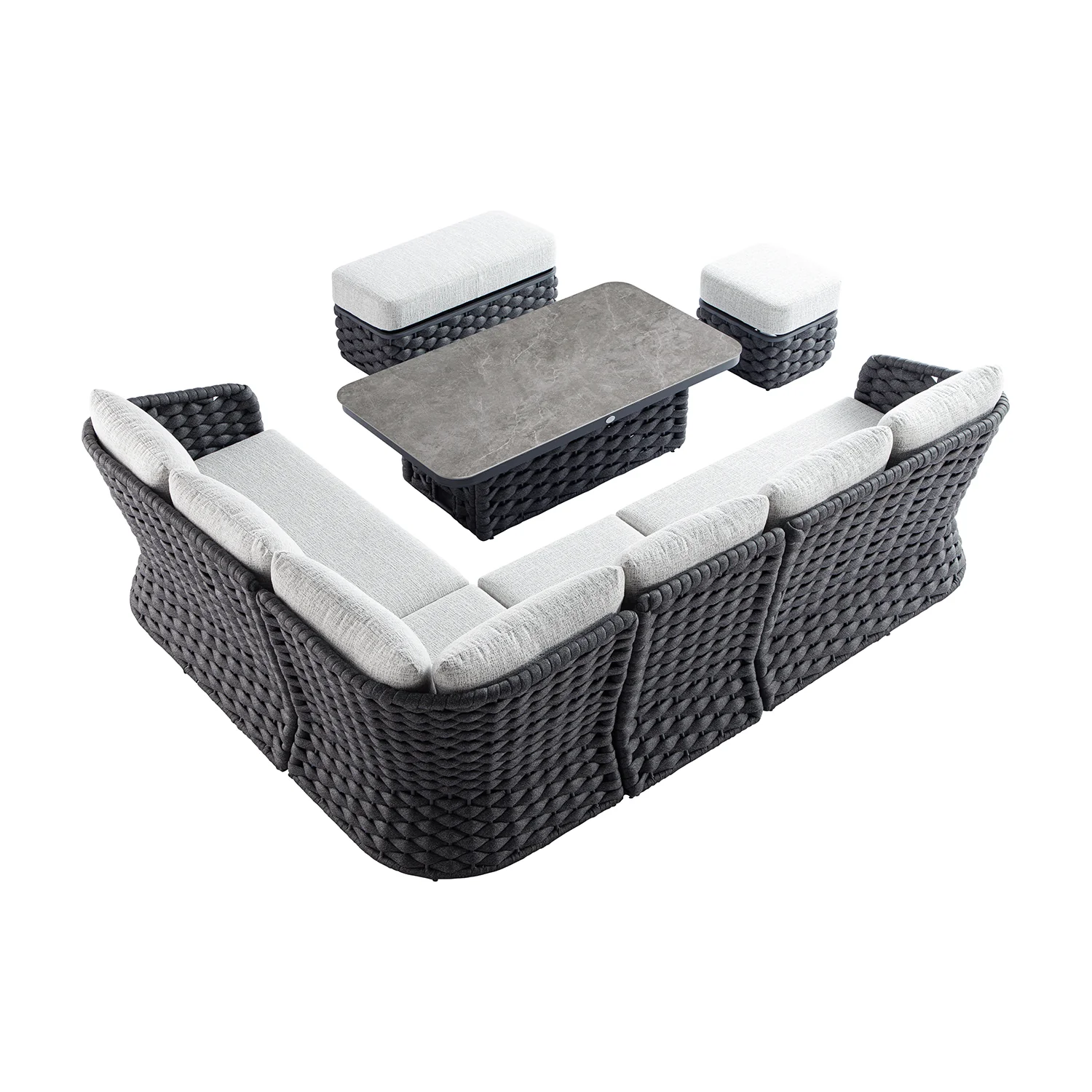 Positano Wide Rope Large Corner Casual Dining Set | Rising Table, Grey - Image 7
