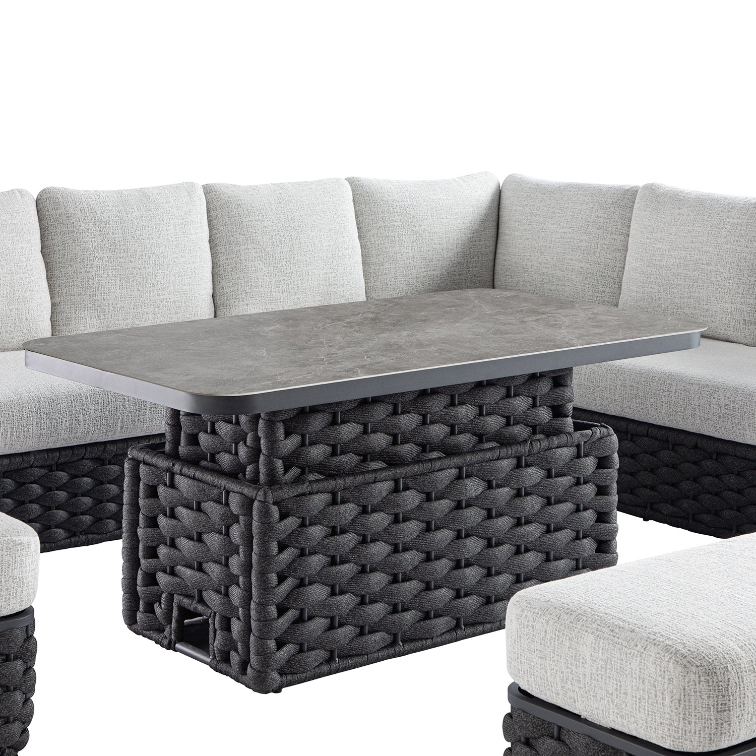 Positano Wide Rope Large Corner Casual Dining Set | Rising Table, Grey - Image 9