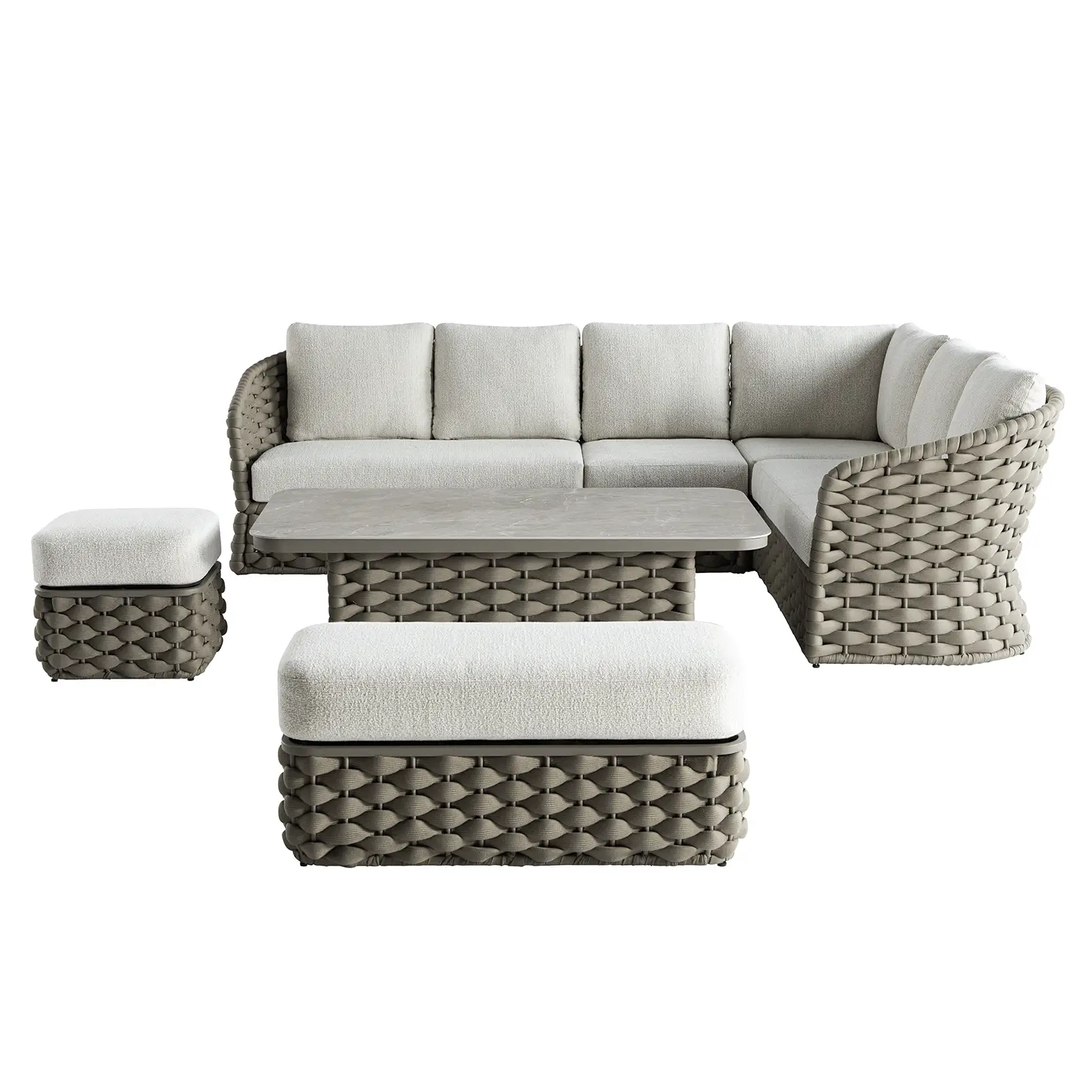 Positano Wide Rope Large Corner Casual Dining Set | Rising Table, Taupe - Image 4
