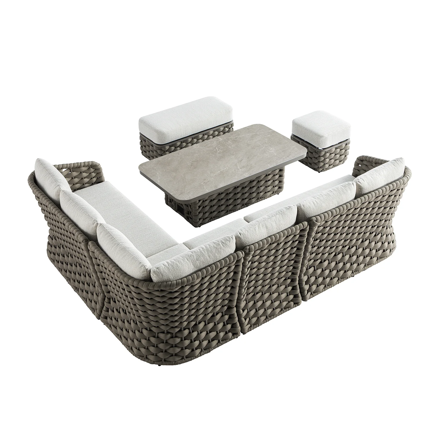 Positano Wide Rope Large Corner Casual Dining Set | Rising Table, Taupe - Image 7