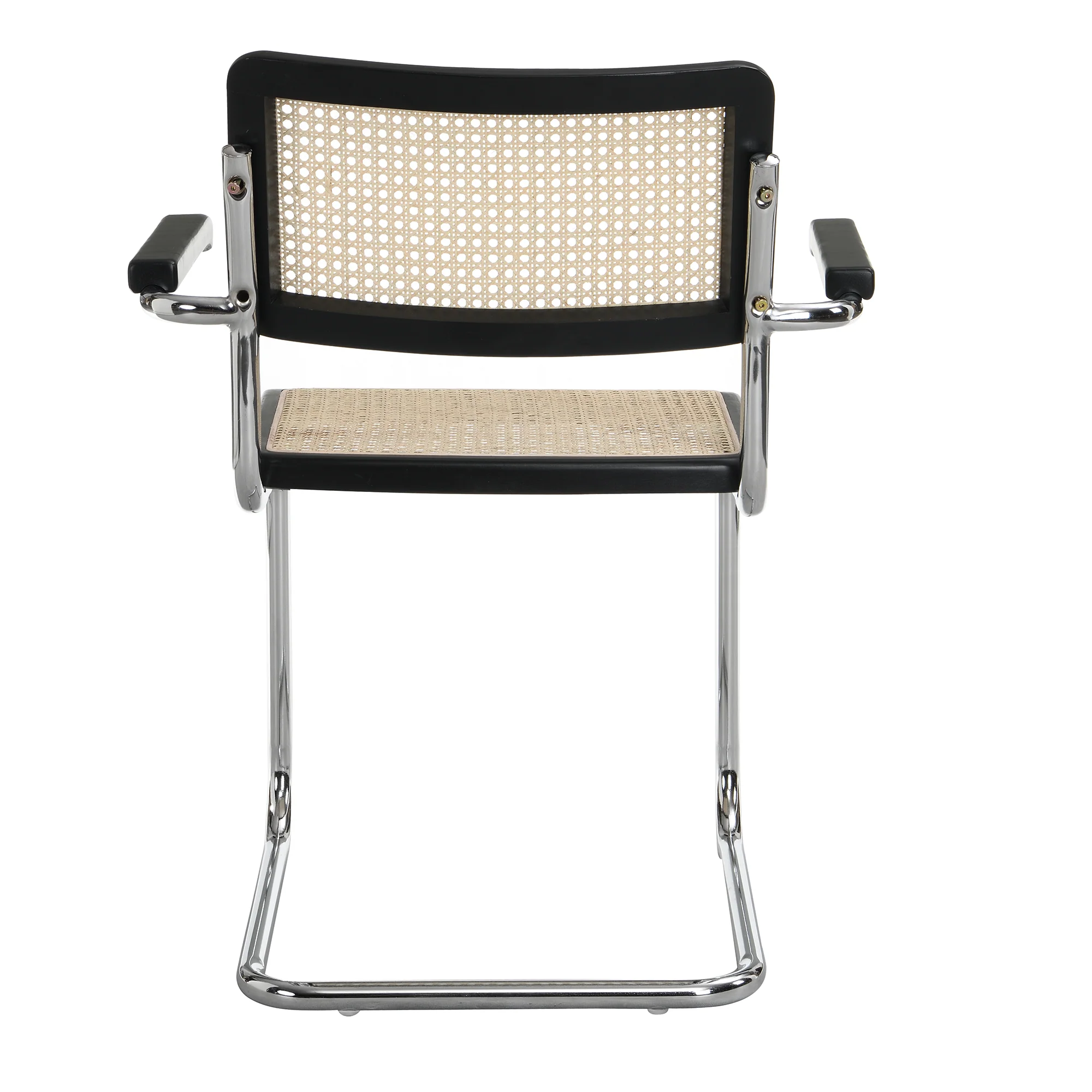 Rayna Pair of 2 Solid Beech Dining Chairs with Armrests, Natural Cane & Chrome (Black) - Image 6