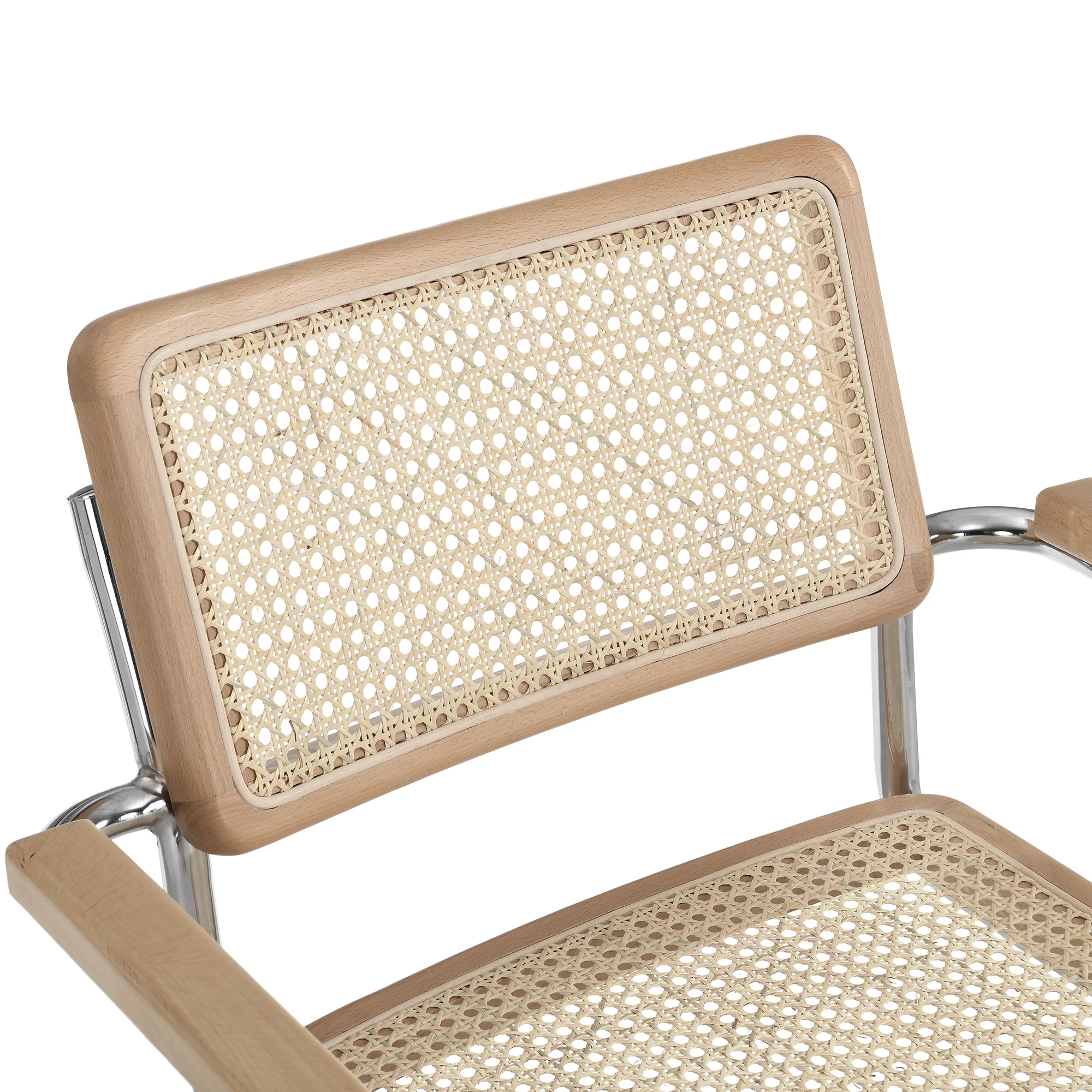 Rayna Pair of 2 Solid Beech Dining Chairs with Armrests, Natural Cane & Chrome (Natural) - Image 7