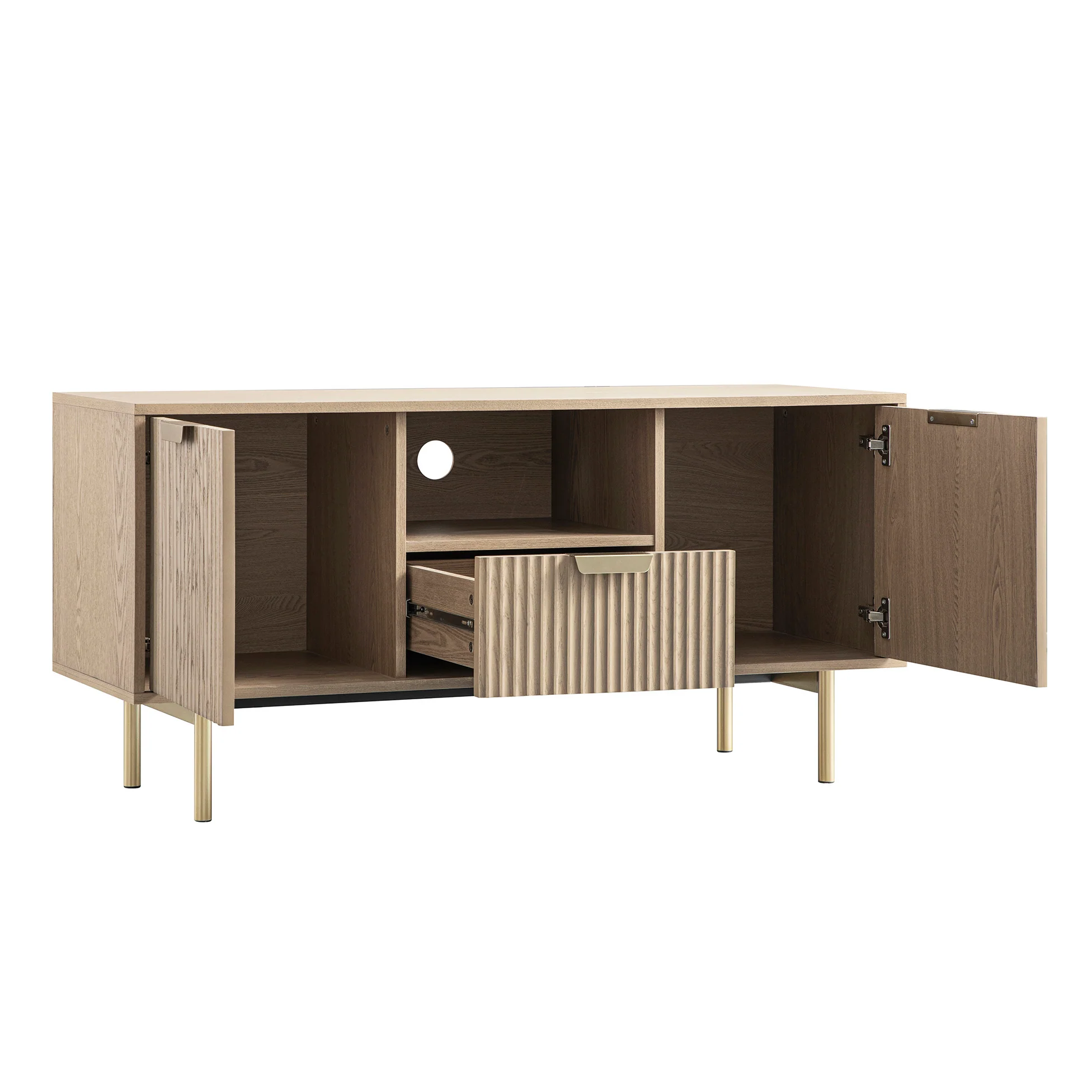 Richmond Ridged 120cm Wide TV Media Unit, Light Ash - Image 10