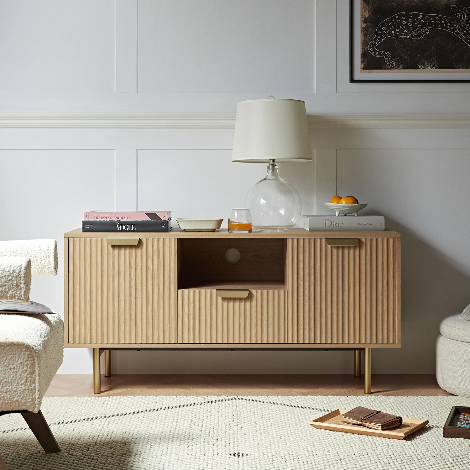 Richmond Ridged 120cm Wide TV Media Unit, Light Ash - Image 2