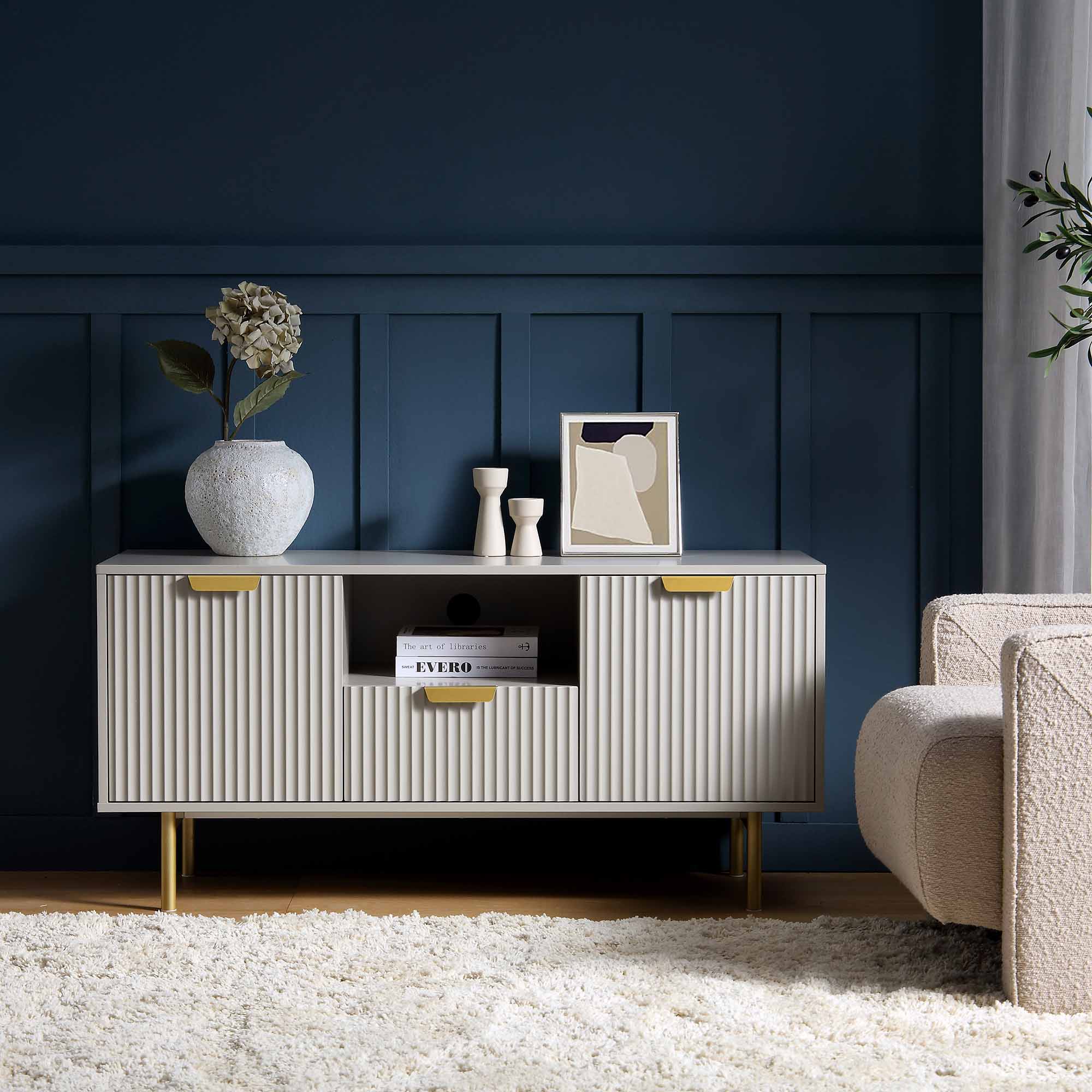 Richmond Ridged 120cm Wide TV Media Unit, Matte Taupe - Image 2