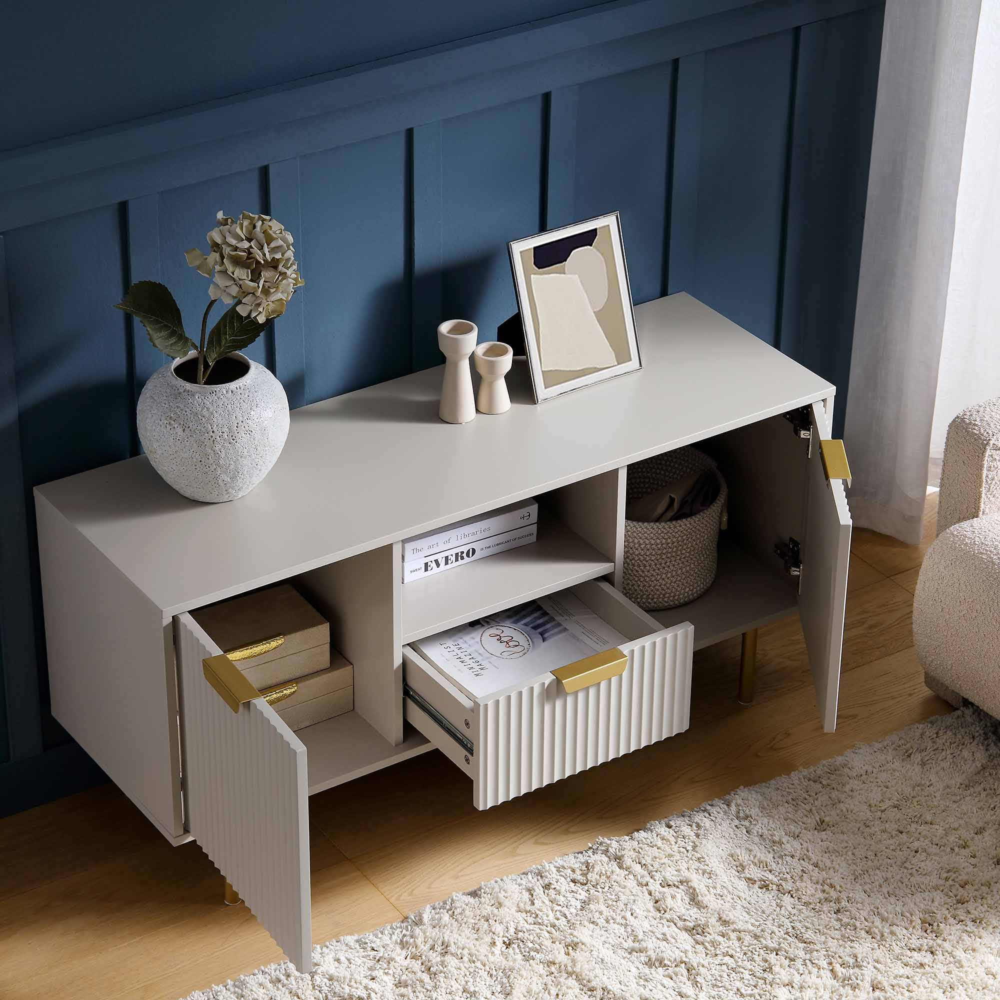 Richmond Ridged 120cm Wide TV Media Unit, Matte Taupe - Image 3