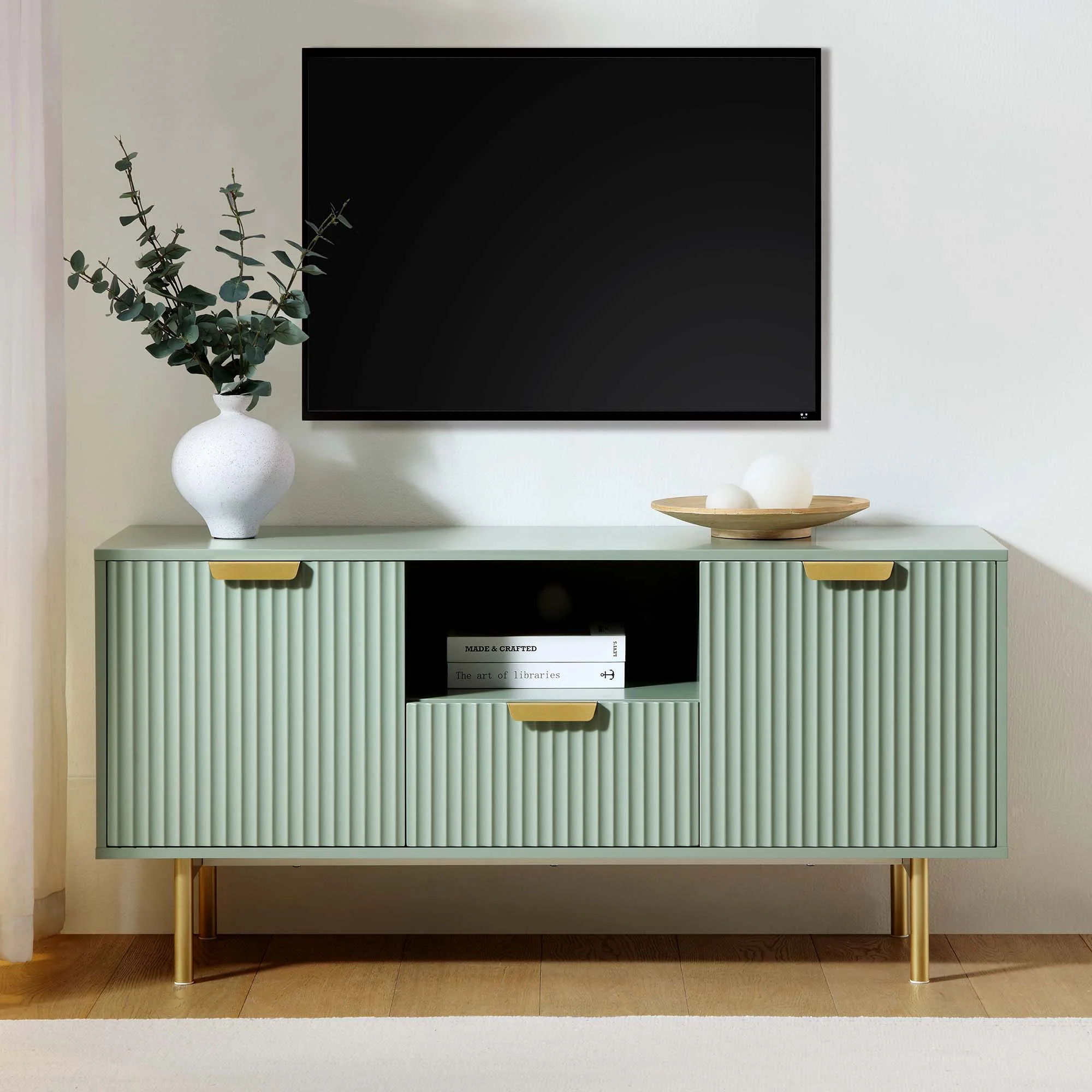 Richmond Ridged 120cm Wide TV Media Unit, Matte Sage Green - Image 2