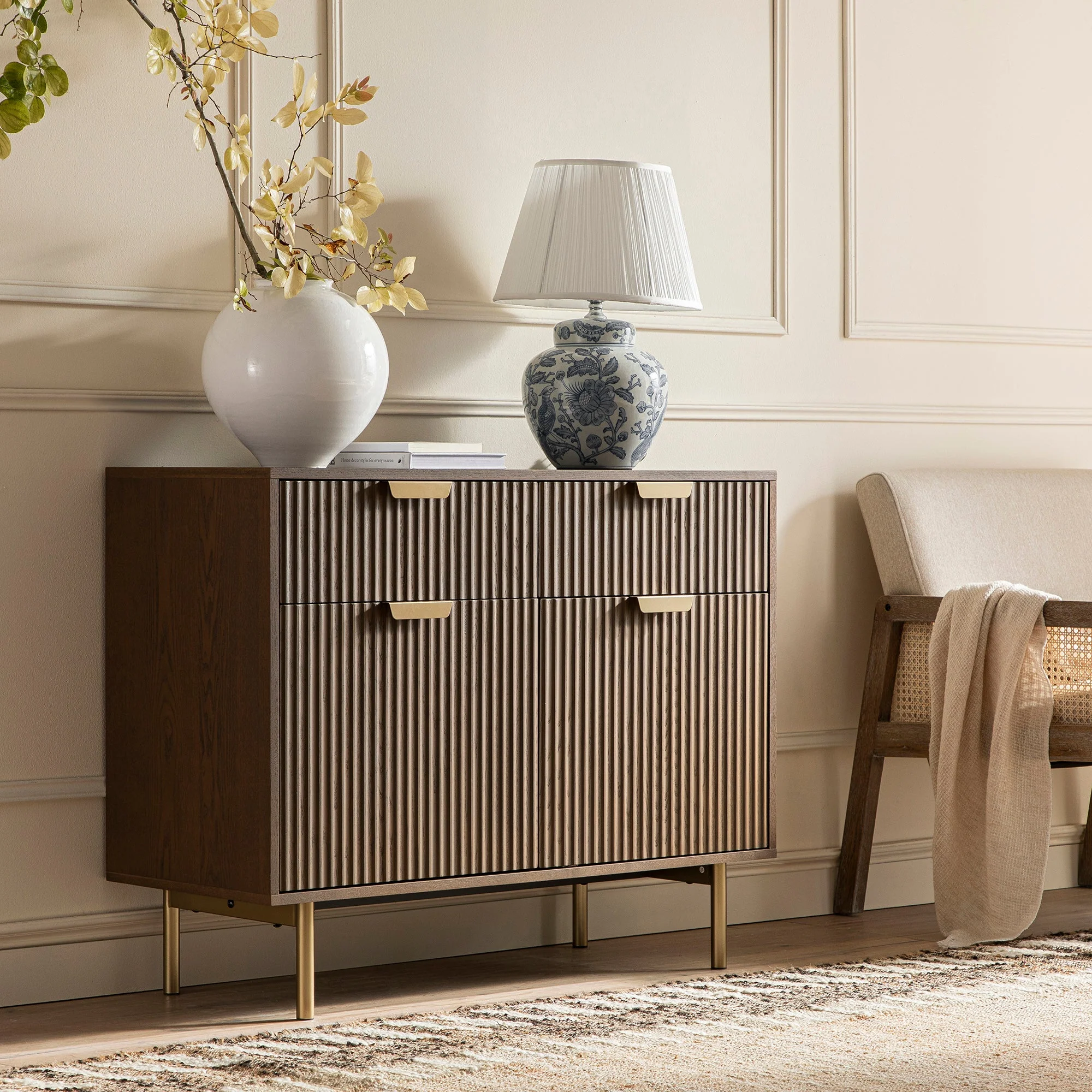 Richmond Ridged 2-Door Cabinet with Drawers, Dark Ash - Image 2
