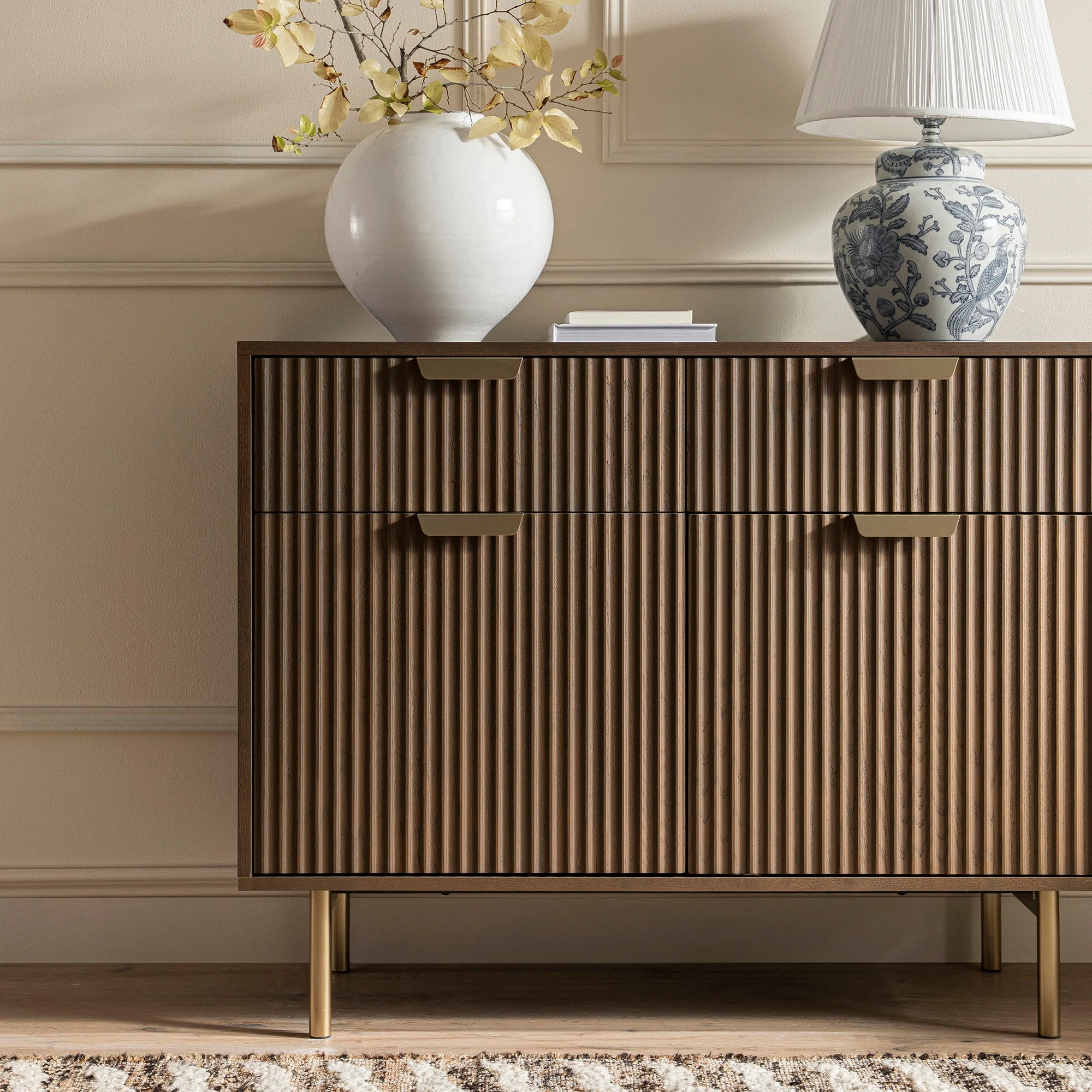 Richmond Ridged 2-Door Cabinet with Drawers, Dark Ash - Image 4