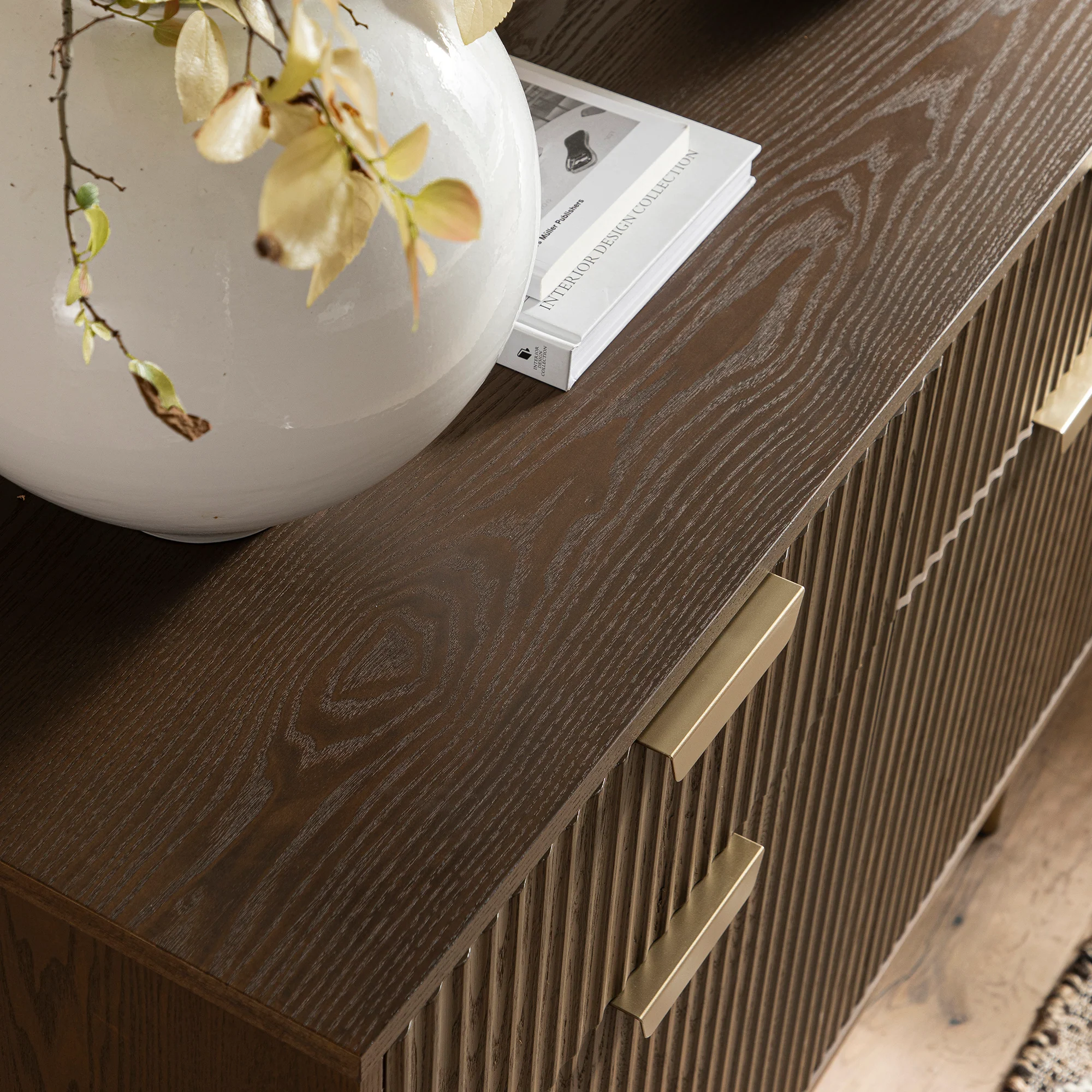 Richmond Ridged 2-Door Cabinet with Drawers, Dark Ash - Image 6