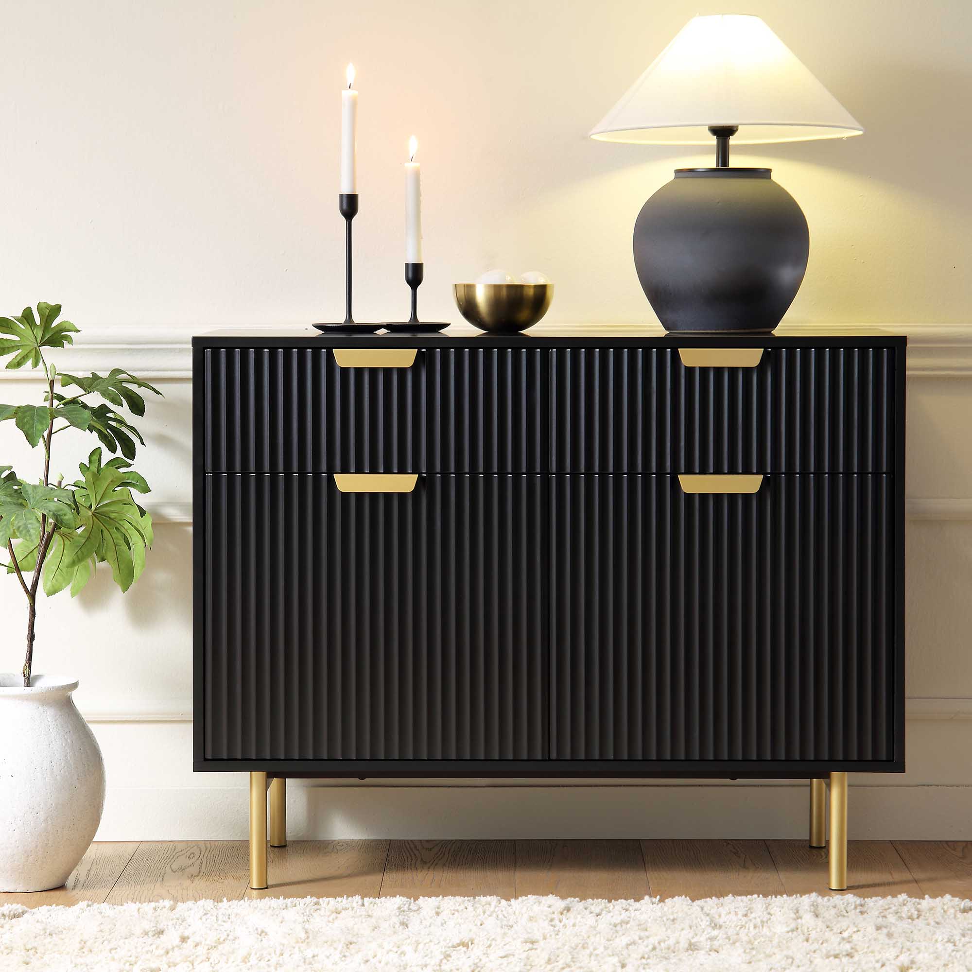 Richmond Ridged 2-Door Cabinet with Drawers, Matte Black - Image 2