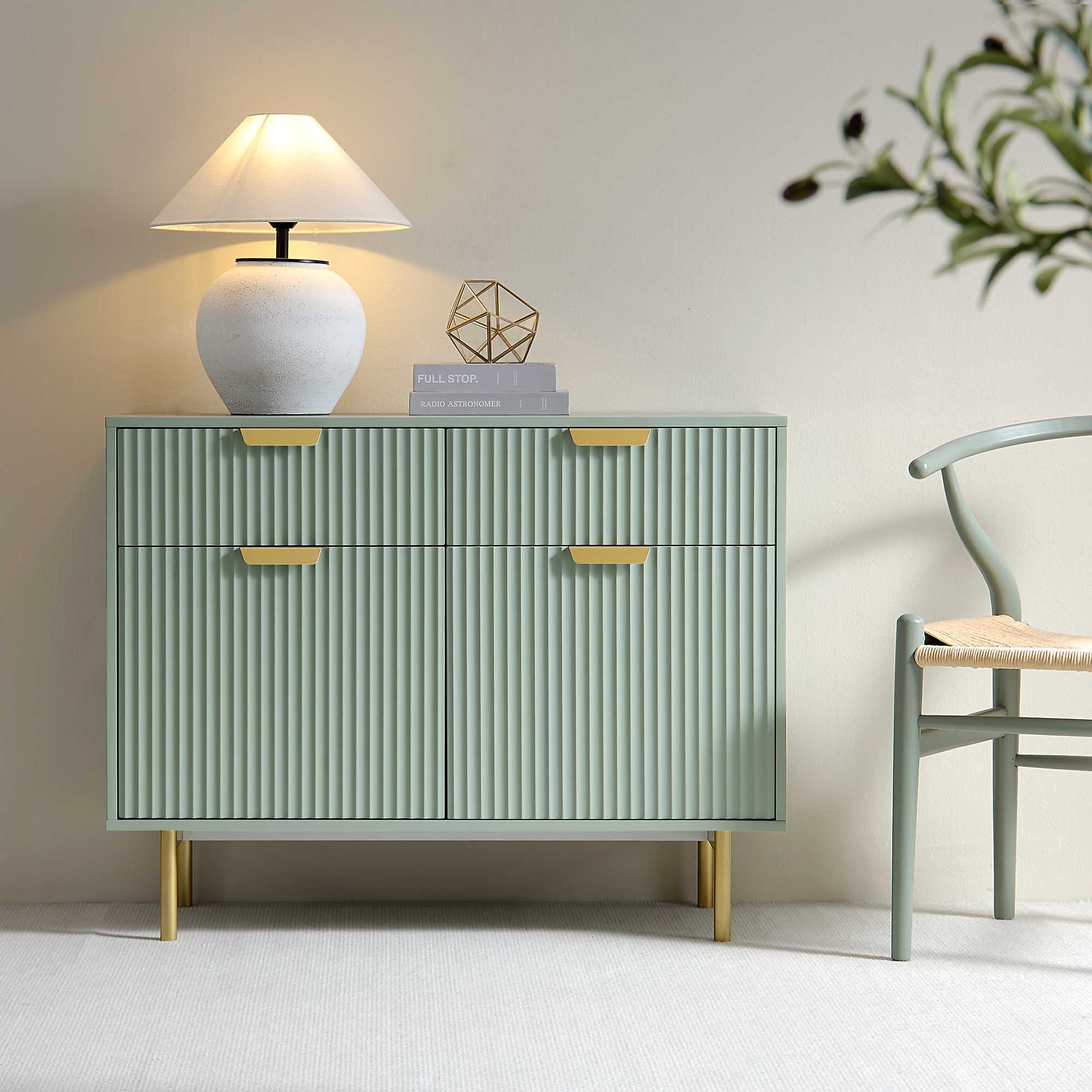 Richmond Ridged 2-Door Cabinet with Drawers, Matte Sage Green - Image 2