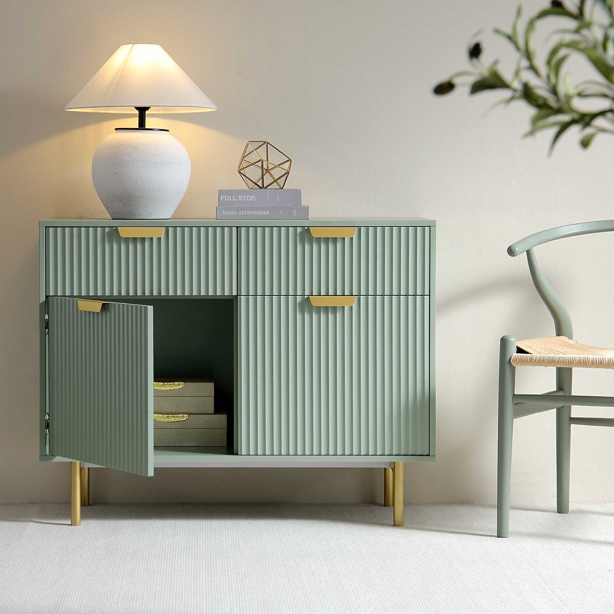 Richmond Ridged 2-Door Cabinet with Drawers, Matte Sage Green - Image 3