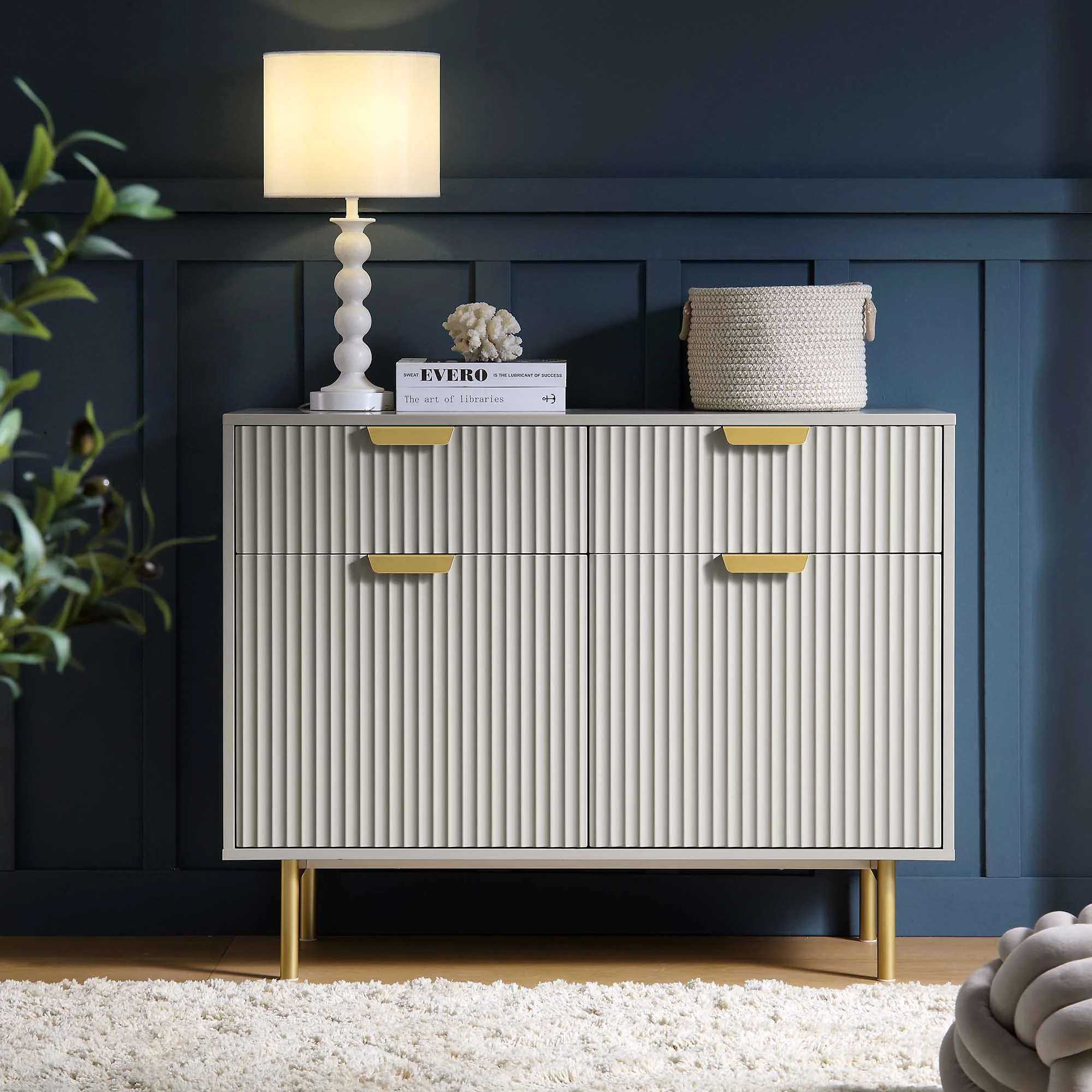 Richmond Ridged 2-Door Cabinet with Drawers, Matte Taupe - Image 2