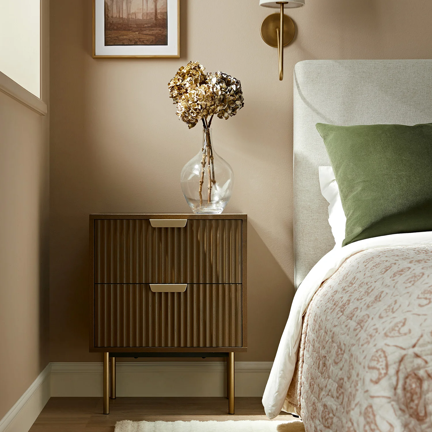 Richmond Ridged 2 Drawer Bedside Table, Dark Ash - Image 2