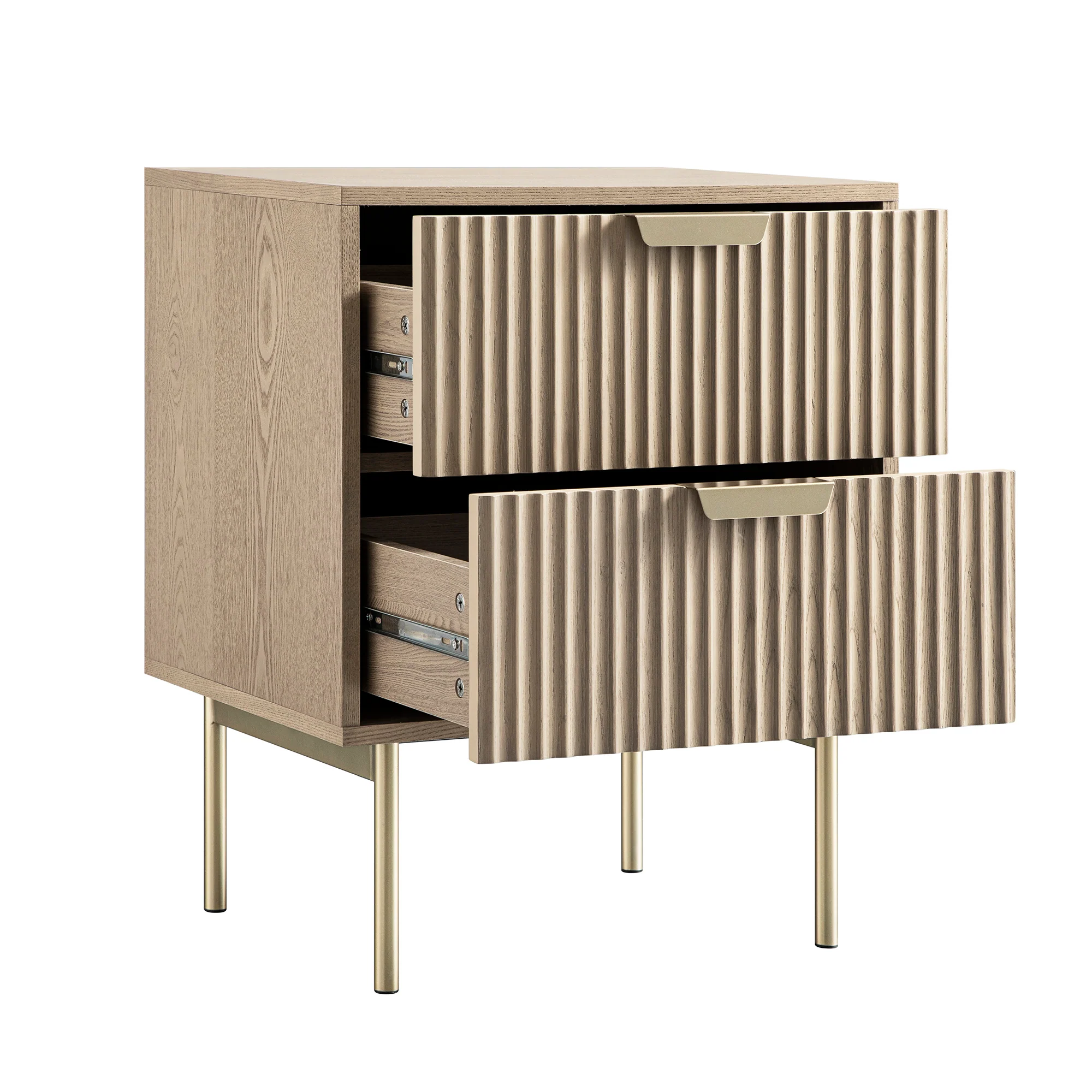 Richmond Ridged 2 Drawer Bedside Table, Light Ash - Image 10