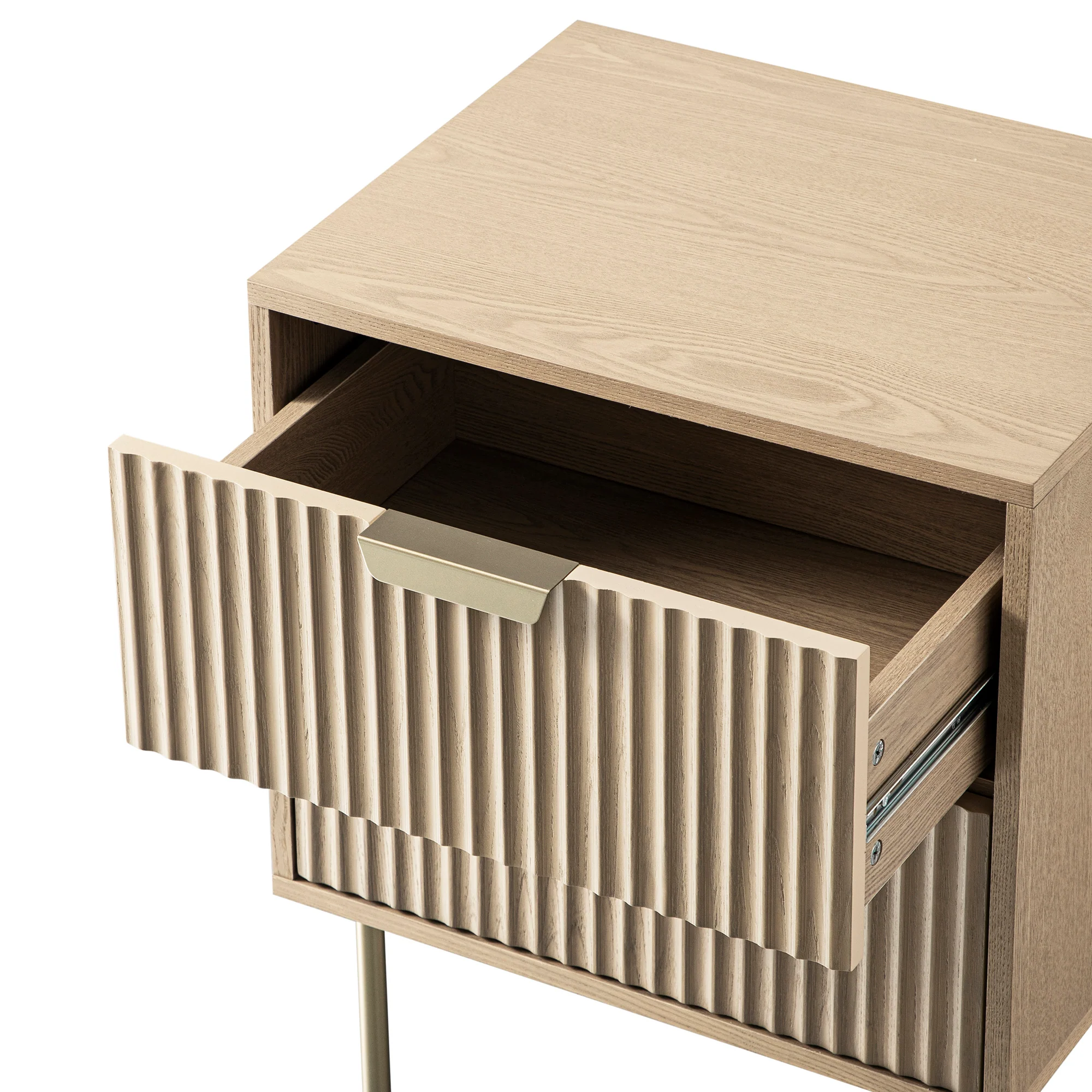 Richmond Ridged 2 Drawer Bedside Table, Light Ash - Image 14