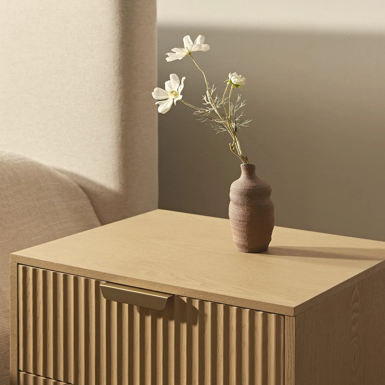 Richmond Ridged 2 Drawer Bedside Table, Light Ash - Image 5