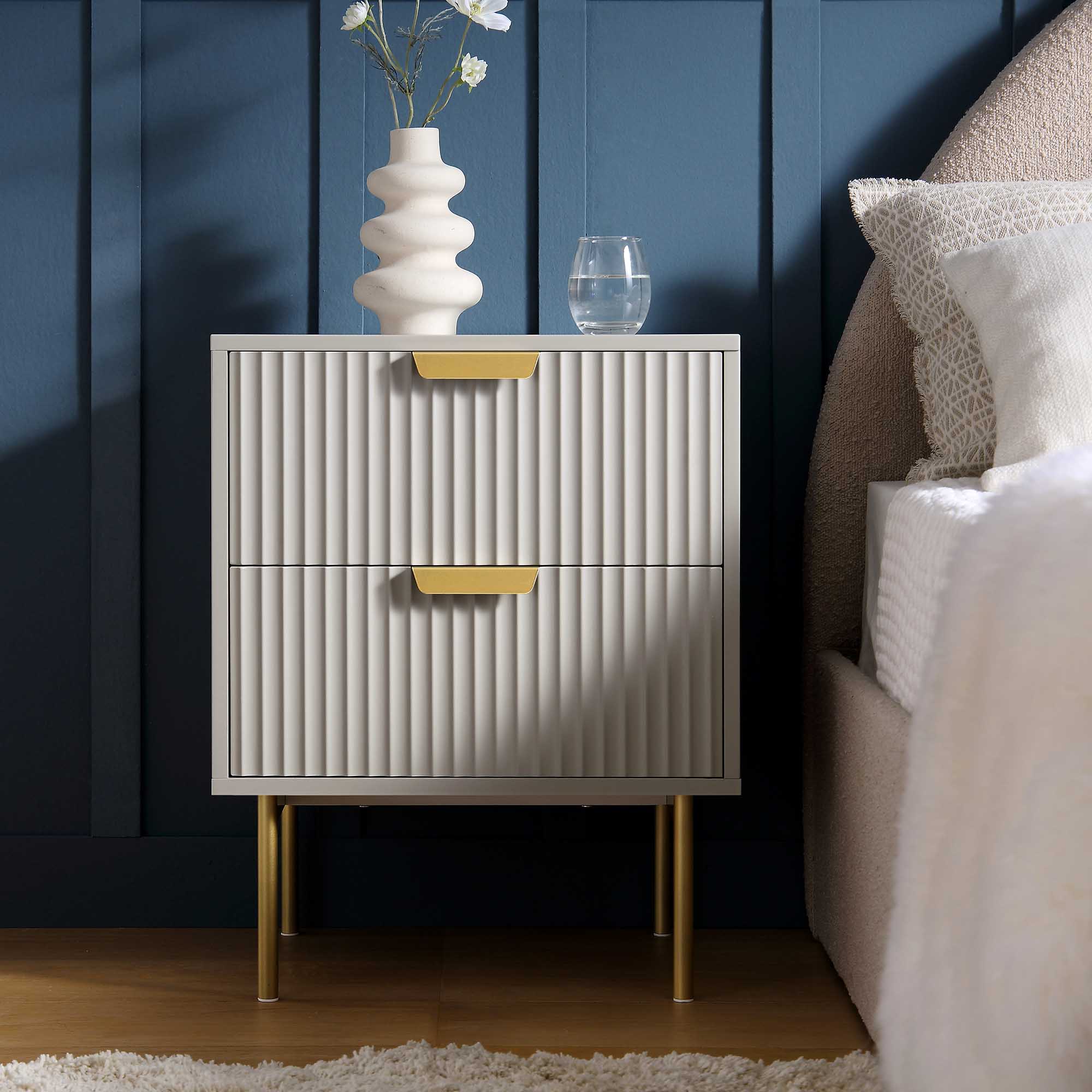 Richmond Ridged 2 Drawer Bedside Table, Matte Taupe - Image 2